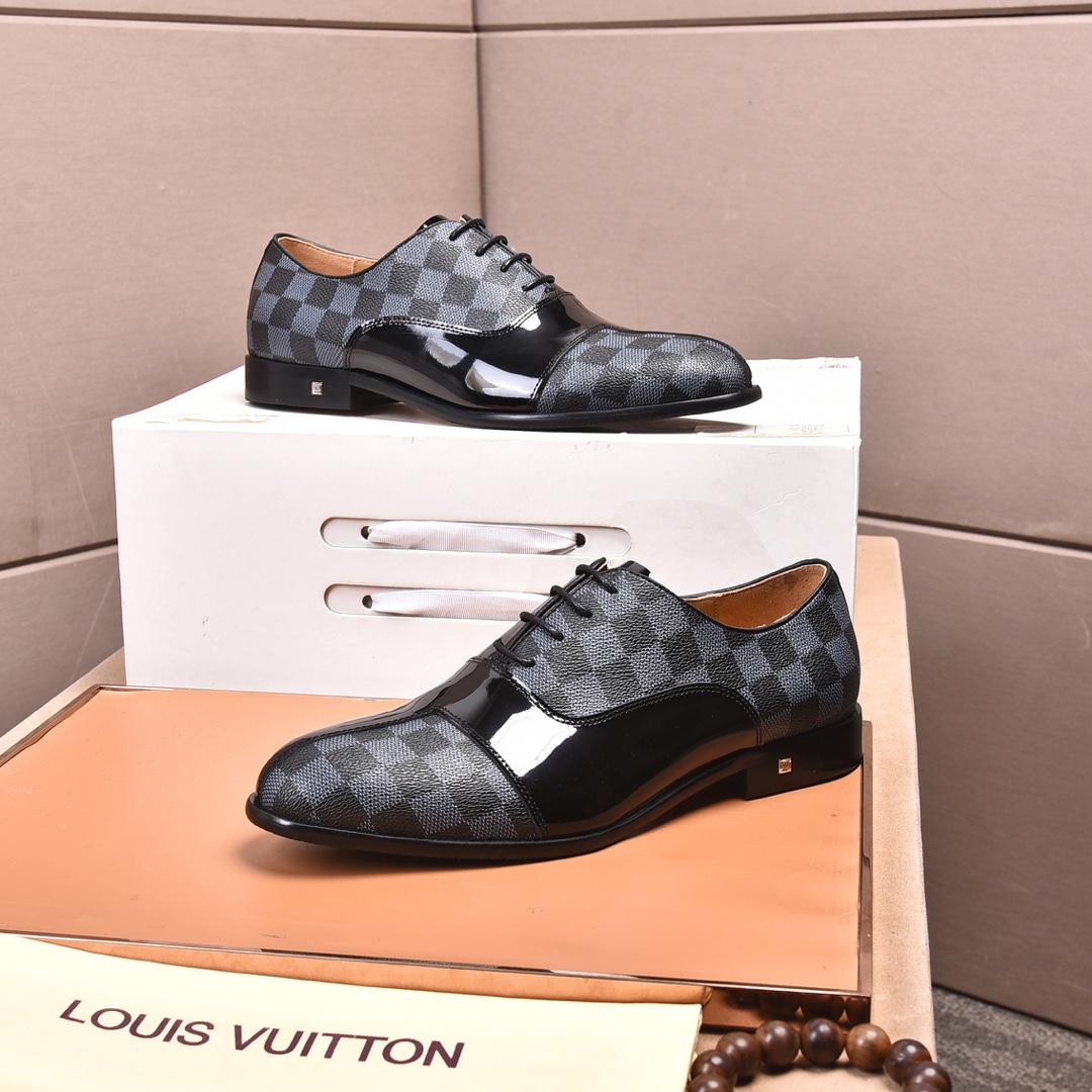 Louis Vuitton 2077 Men Business Leather Shoes Black-3 38-44