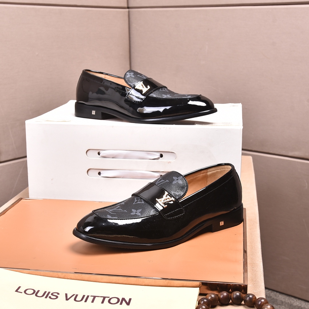 Louis Vuitton 2077 Men Business Leather Shoes Black-6 38-44