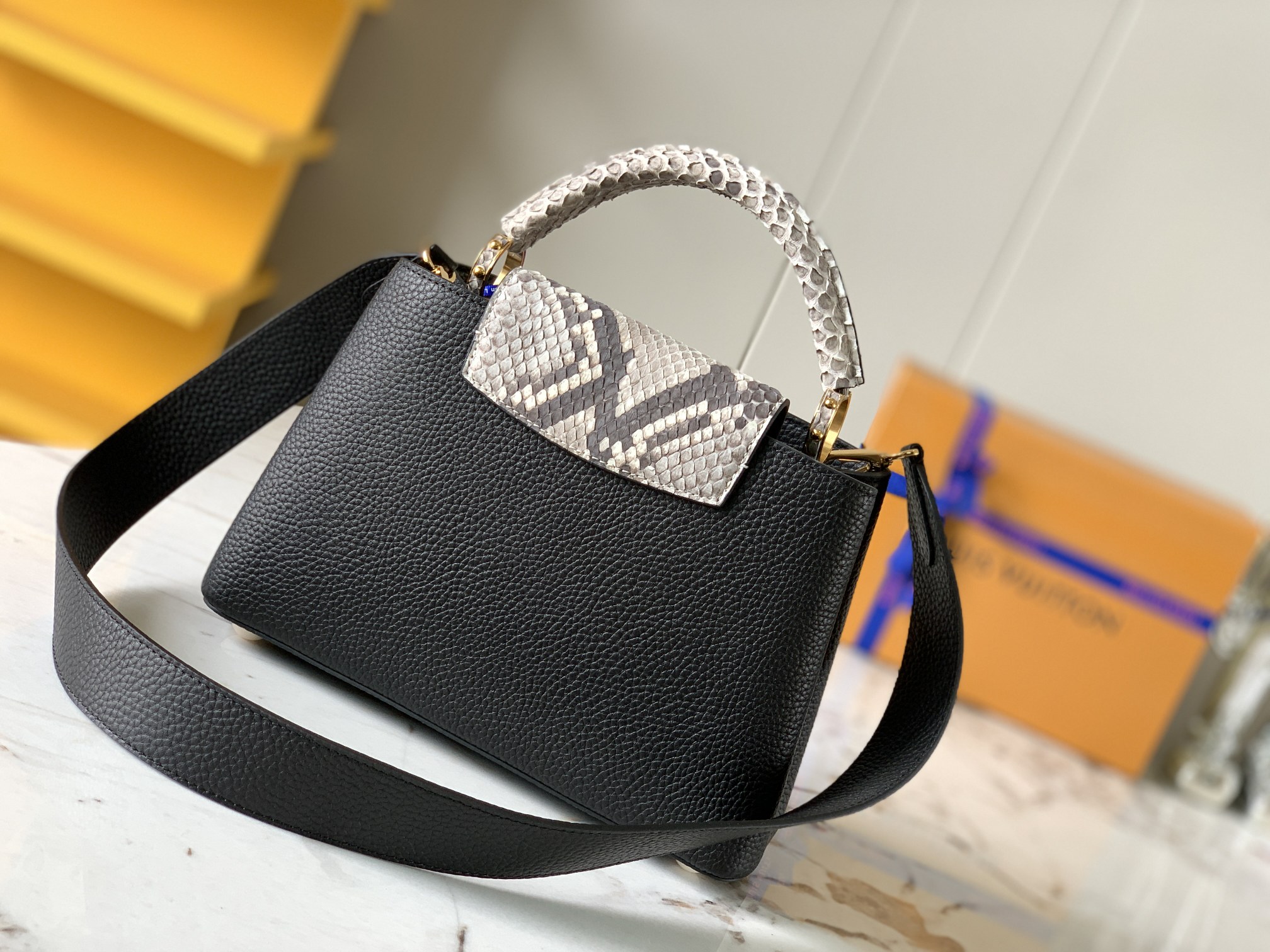 Louis Vuitton Capucines BB Handbag Taurillon Leather with Python Skin on the Handle Black M99387