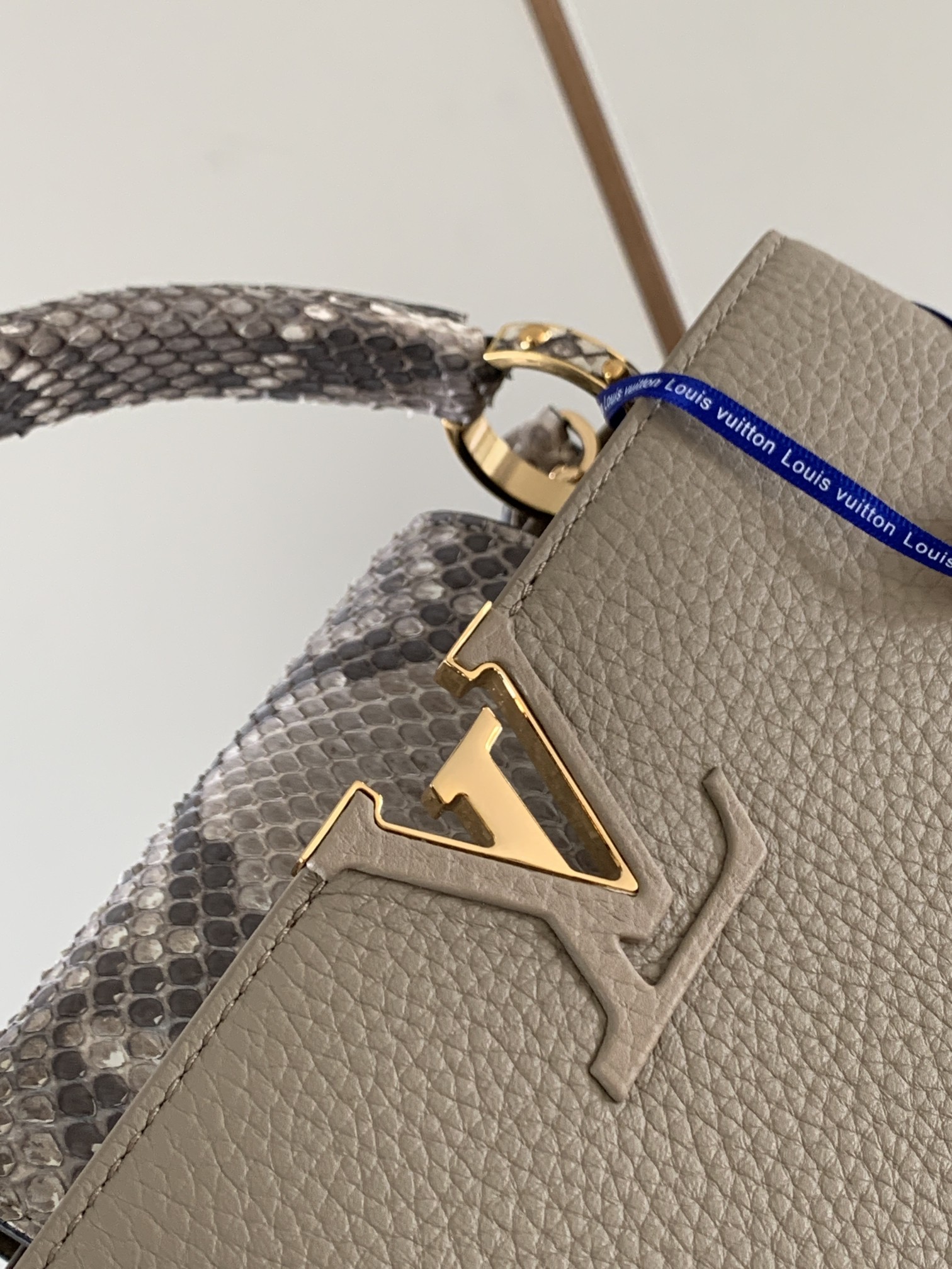 Louis Vuitton Capucines BB Handbag Taurillon Leather with Python Skin on the Handle Elephant Grey M99387