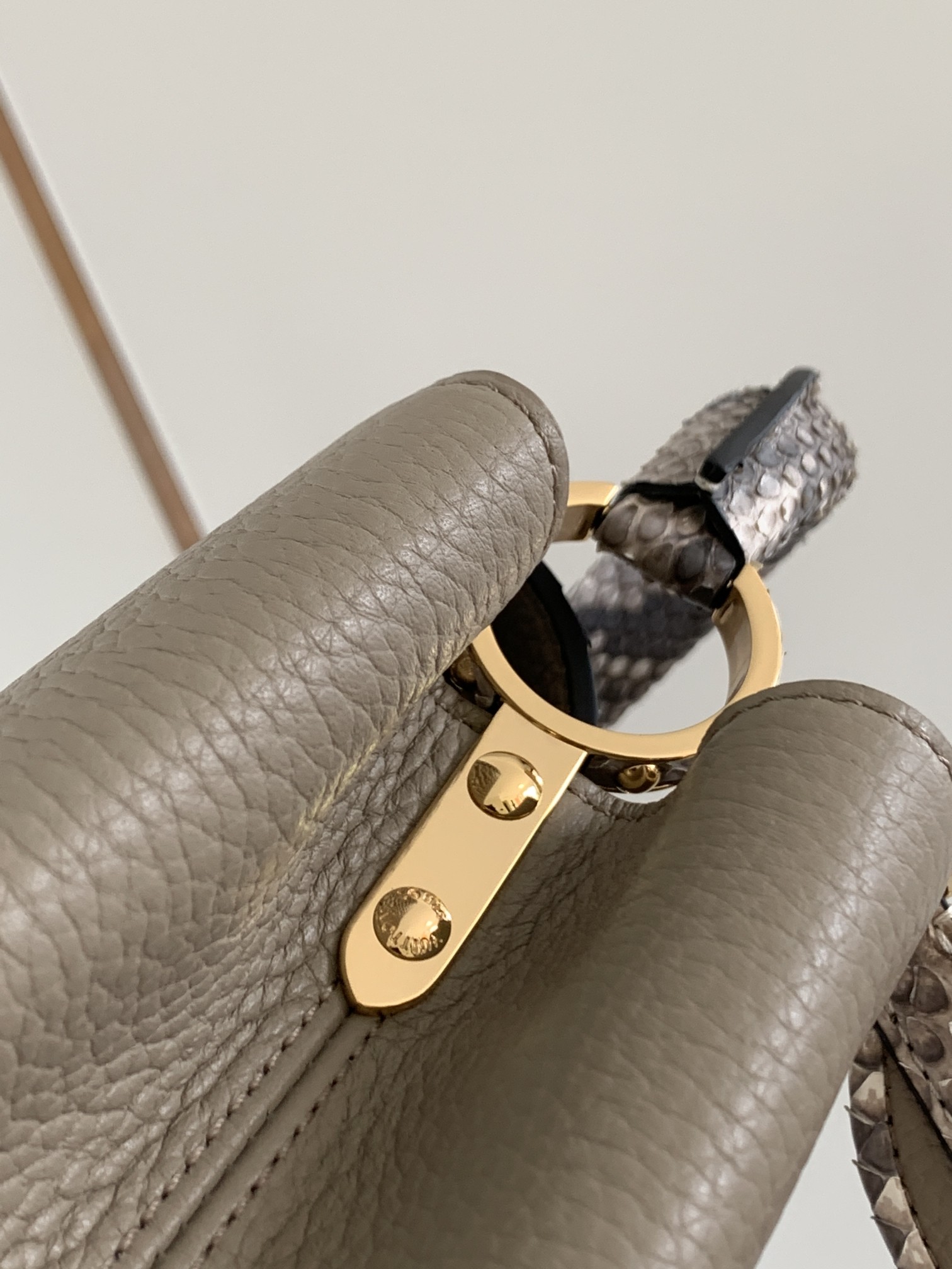 Louis Vuitton Capucines BB Handbag Taurillon Leather with Python Skin on the Handle Elephant Grey M99387