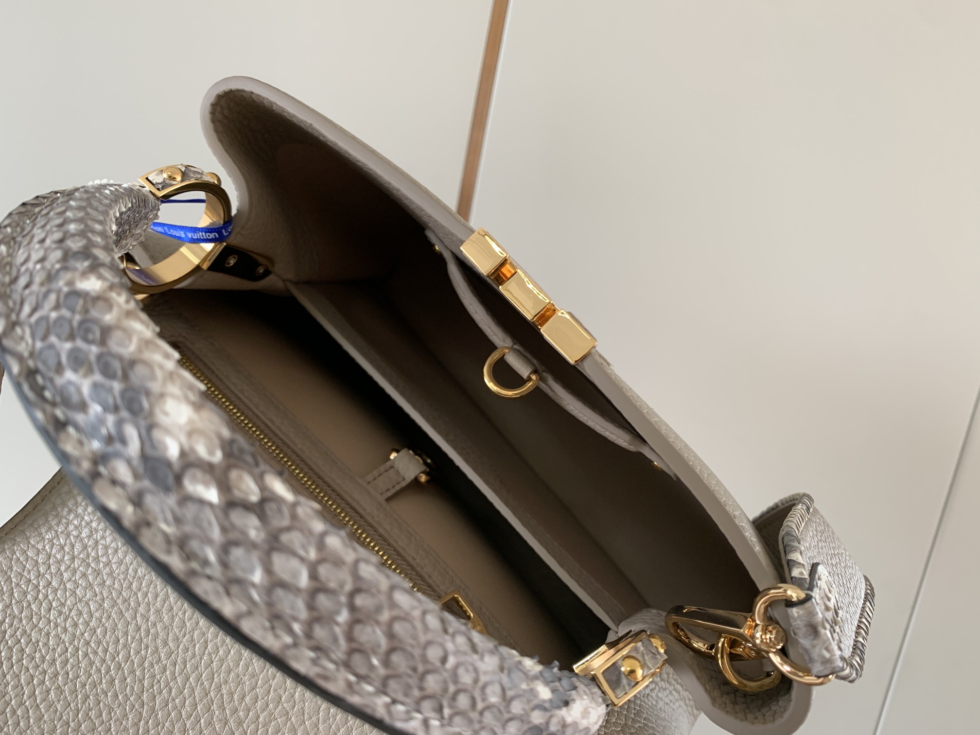 Louis Vuitton Capucines BB Handbag Taurillon Leather with Python Skin on the Handle Elephant Grey M99387