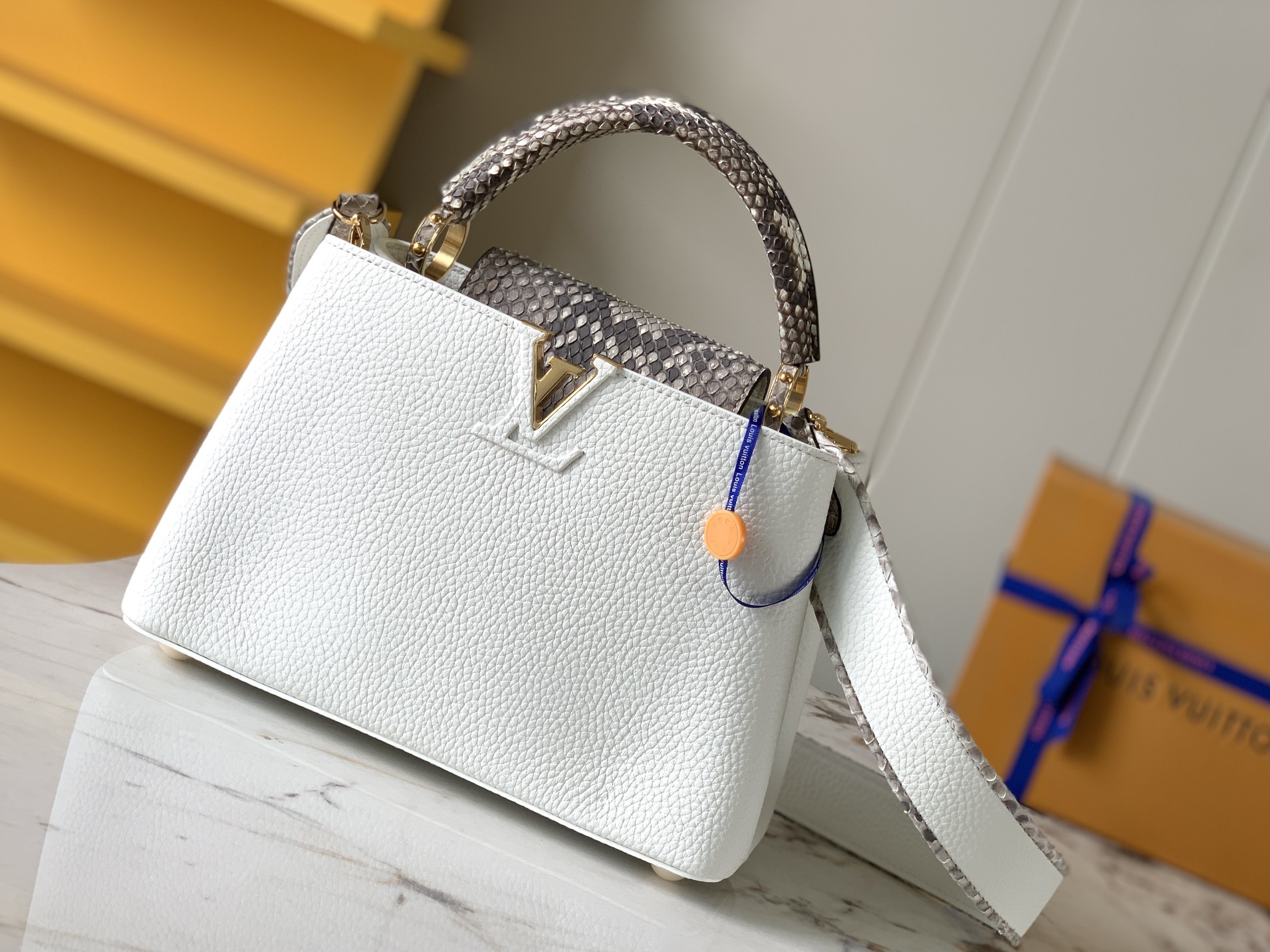 Louis Vuitton Capucines BB Handbag Taurillon Leather with Python Skin on the Handle White M99387