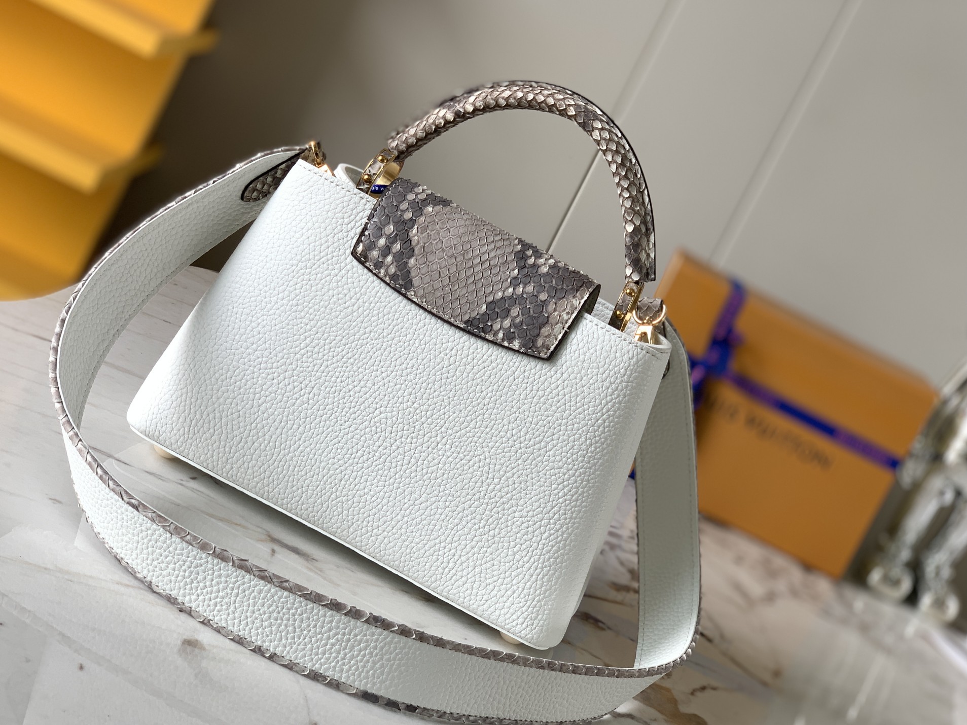 Louis Vuitton Capucines BB Handbag Taurillon Leather with Python Skin on the Handle White M99387