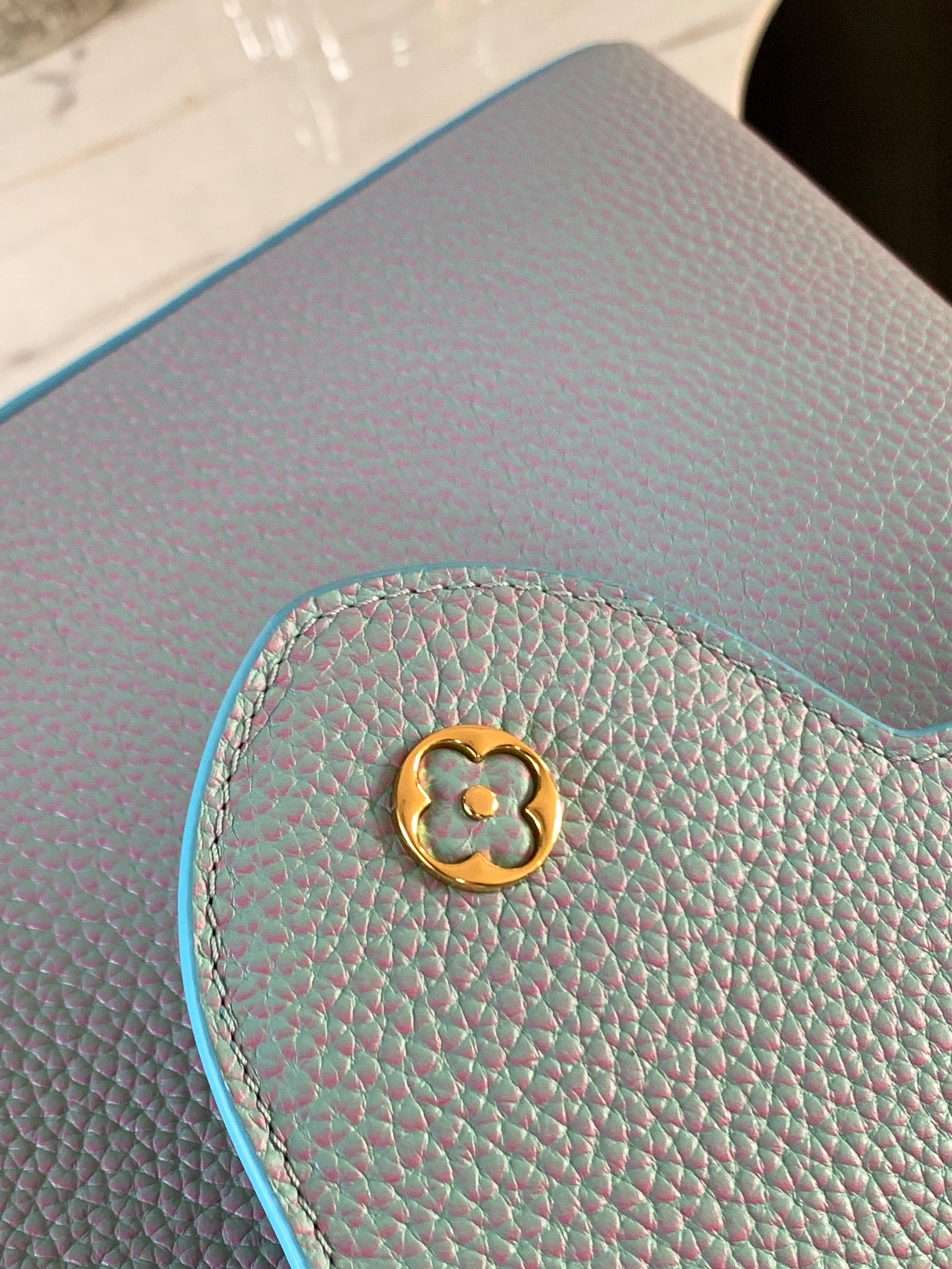 Louis Vuitton Capucines BB Taurillon Leather Seashell LV Initials and Exquisitely Braided Leather Chain Pearl Blue M20841