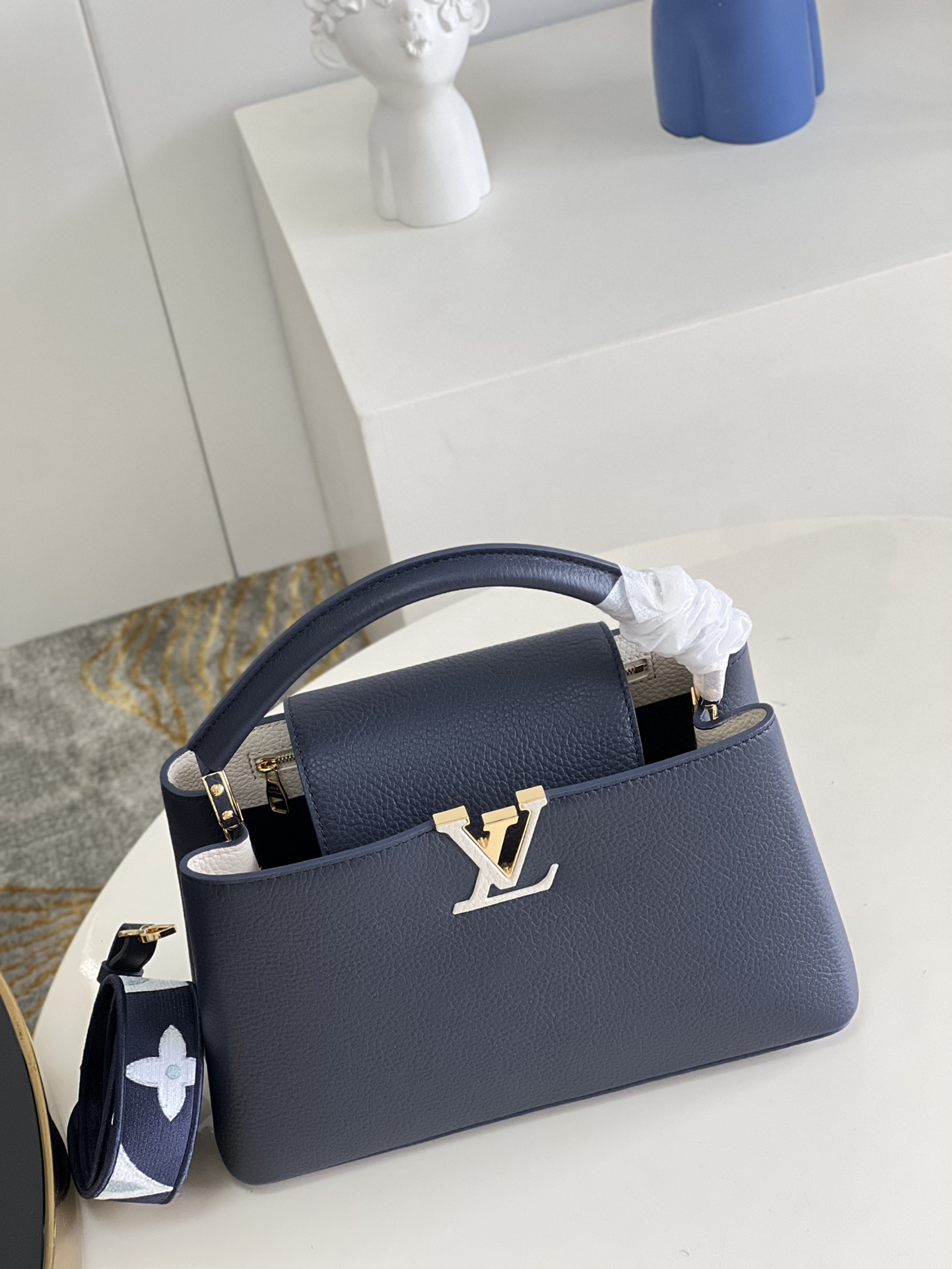 Louis Vuitton Capucines MM Handbag  Taurillon Leather Blue M59438