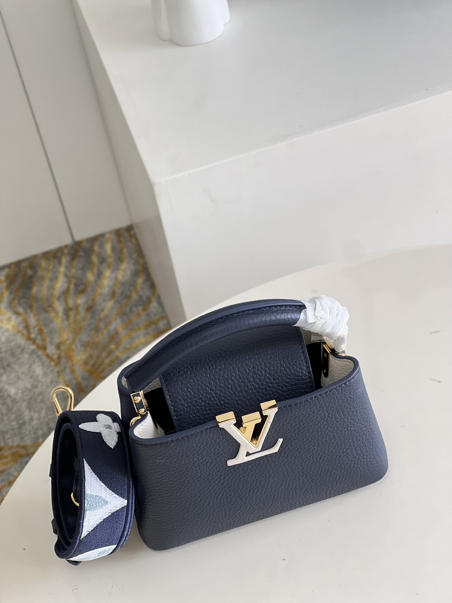 Louis Vuitton Capucines Mini Handbag Taurillon Leather Blue M59438