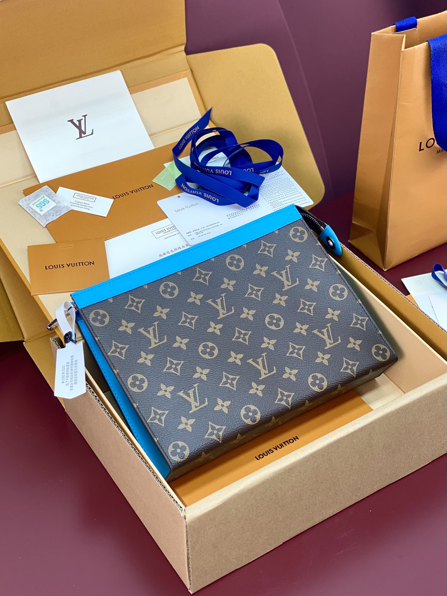 Louis Vuitton M12820 Pochette Voyage MM Monogram Macassar coated canva Blue