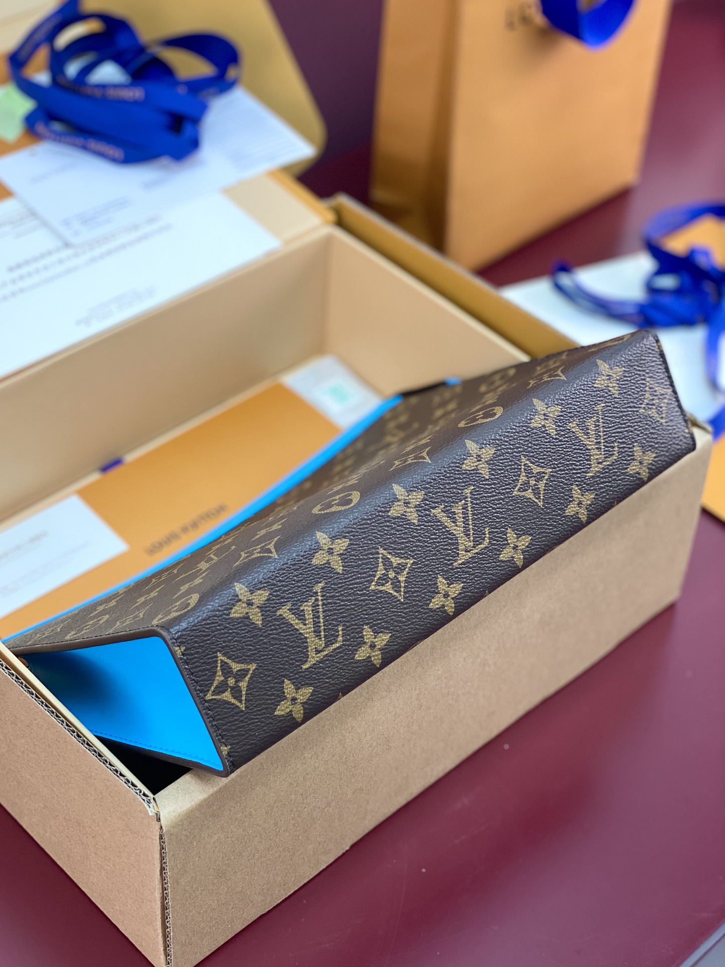 Louis Vuitton M12820 Pochette Voyage MM Monogram Macassar coated canva Blue