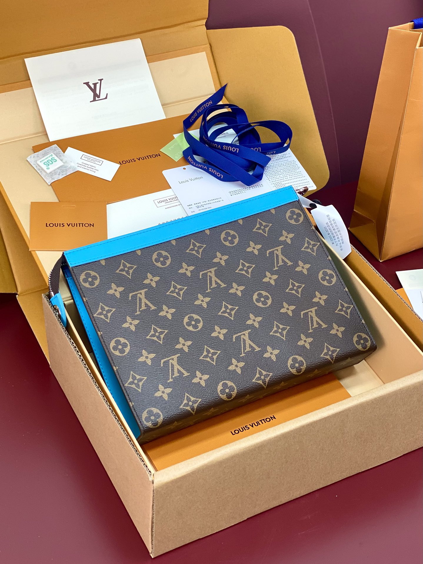 Louis Vuitton M12820 Pochette Voyage MM Monogram Macassar coated canva Blue