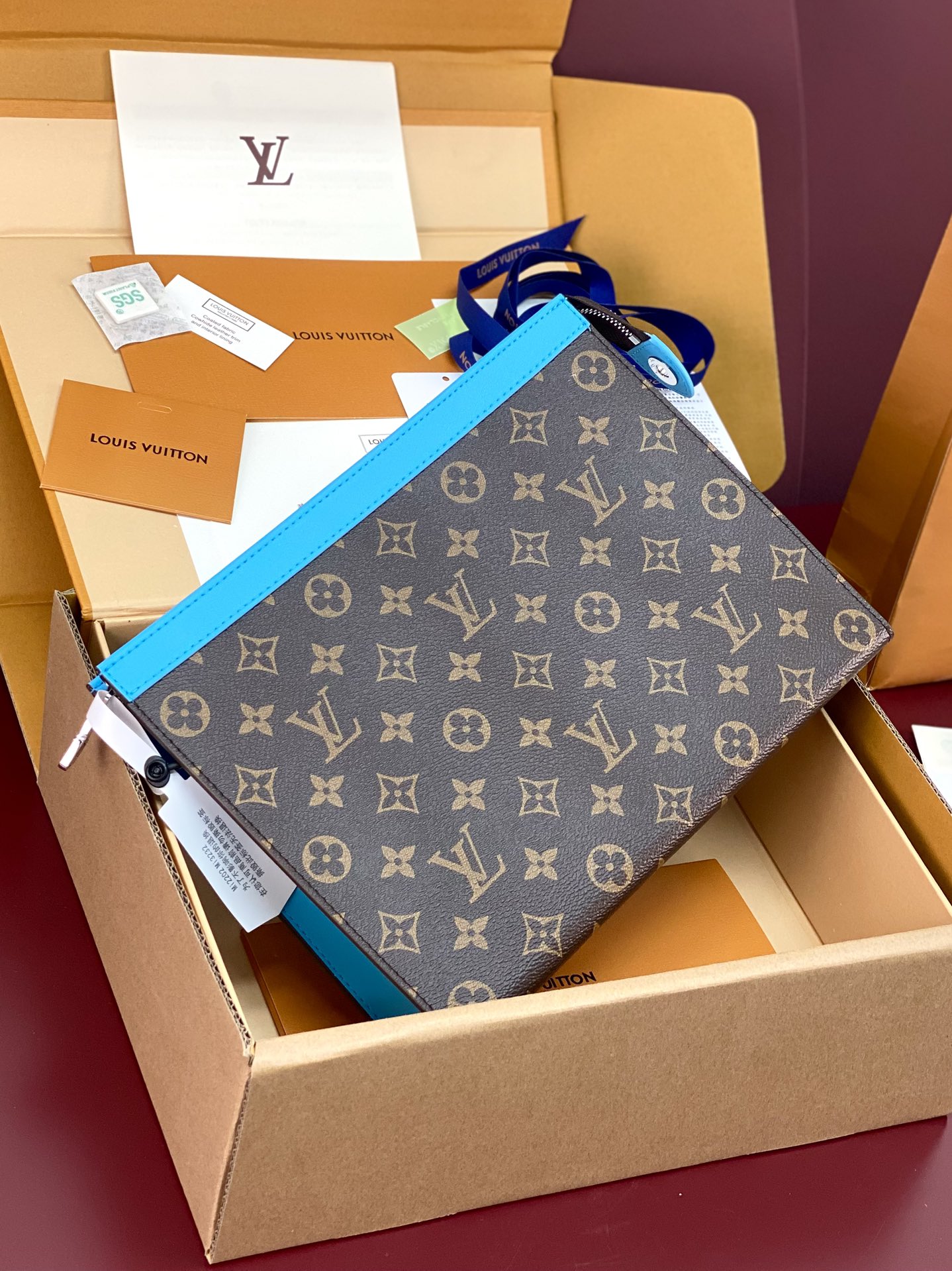 Louis Vuitton M12820 Pochette Voyage MM Monogram Macassar coated canva Blue