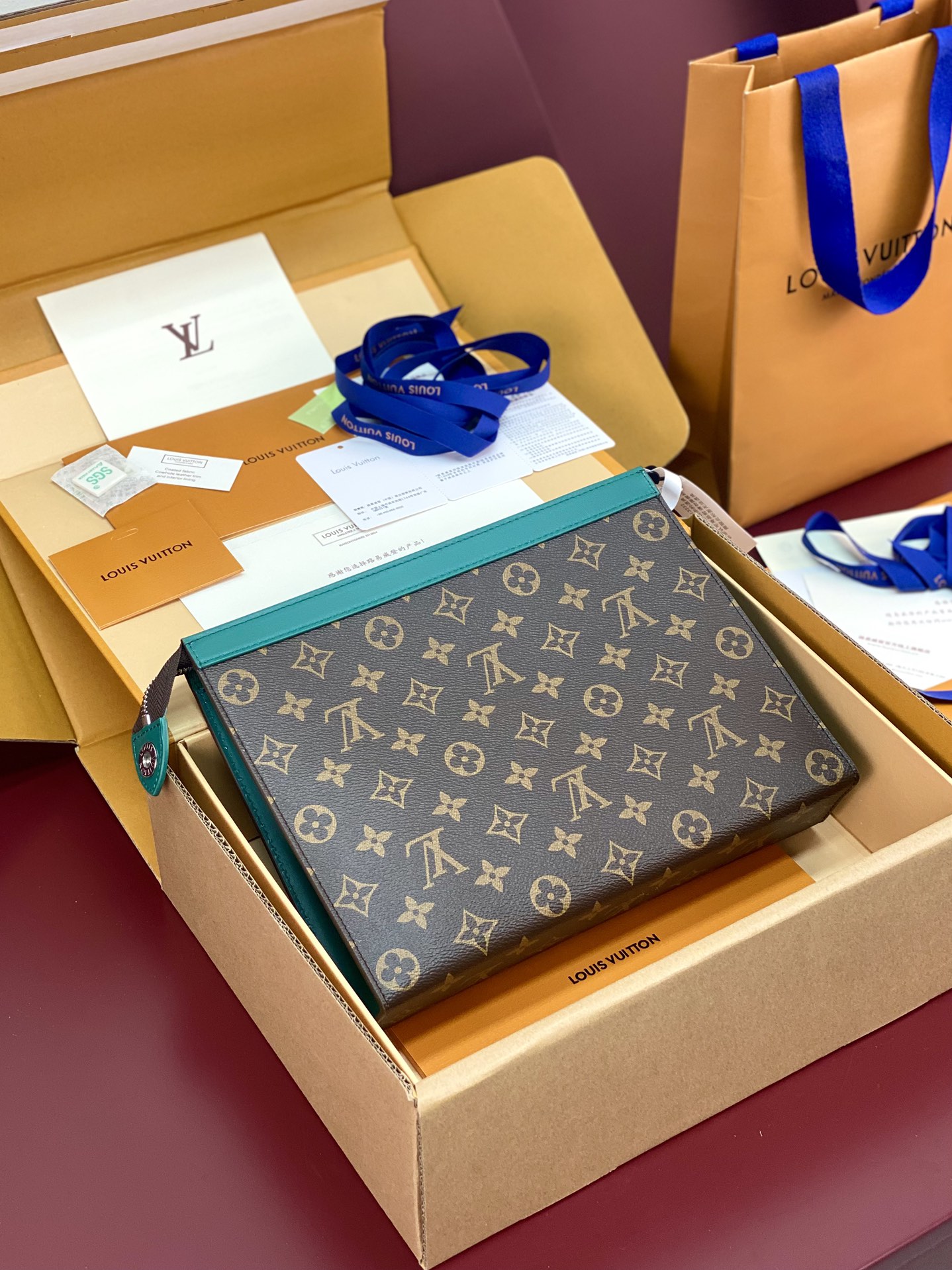 Louis Vuitton M12820 Pochette Voyage MM Monogram Macassar coated canva Green