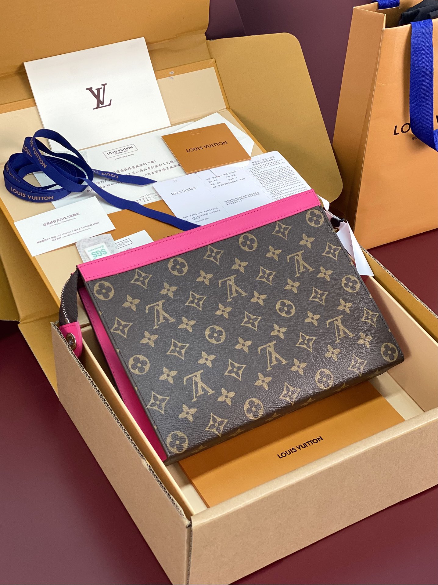 Louis Vuitton M12820 Pochette Voyage MM Monogram Macassar coated canva Pink