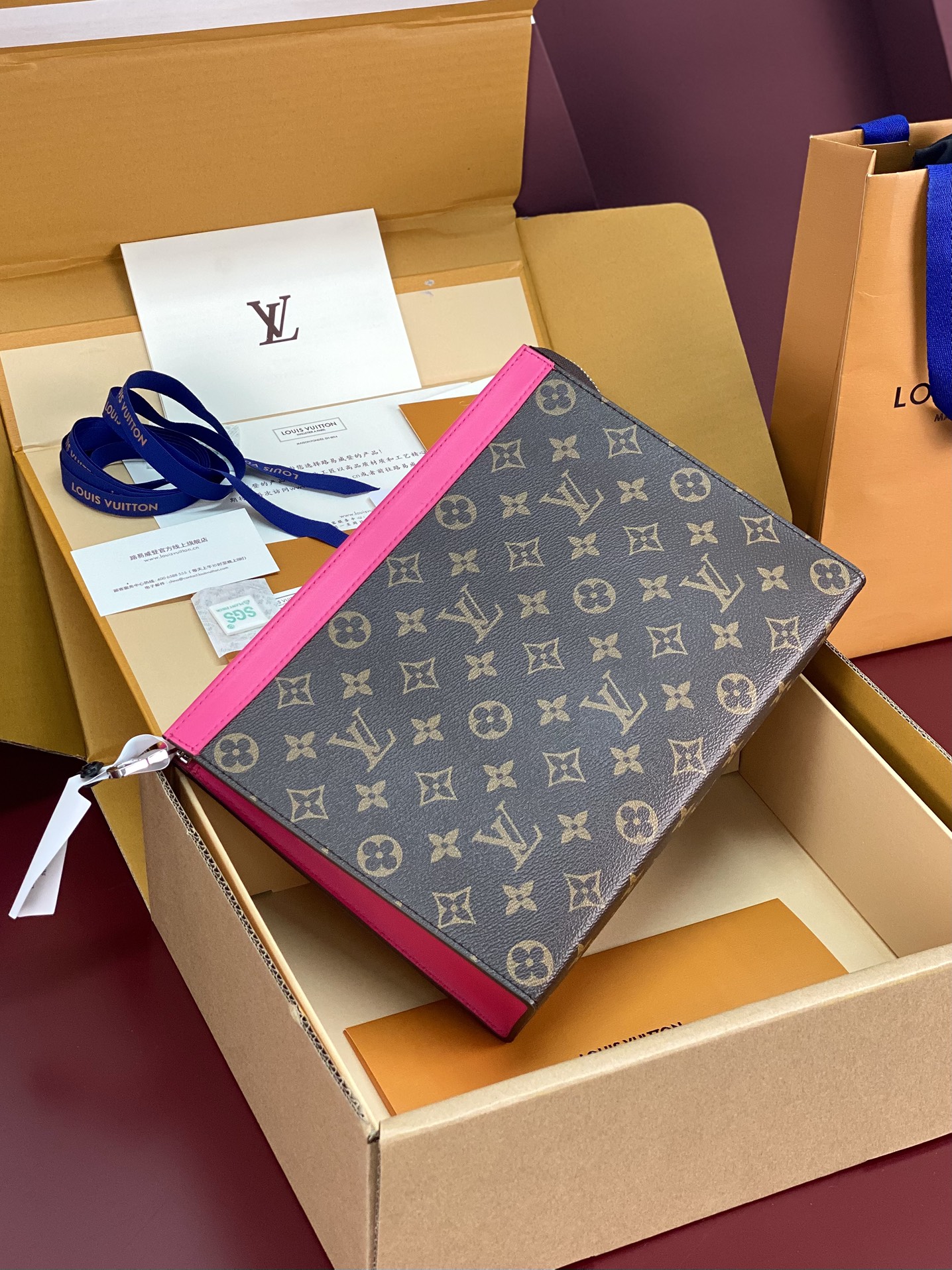 Louis Vuitton M12820 Pochette Voyage MM Monogram Macassar coated canva Pink