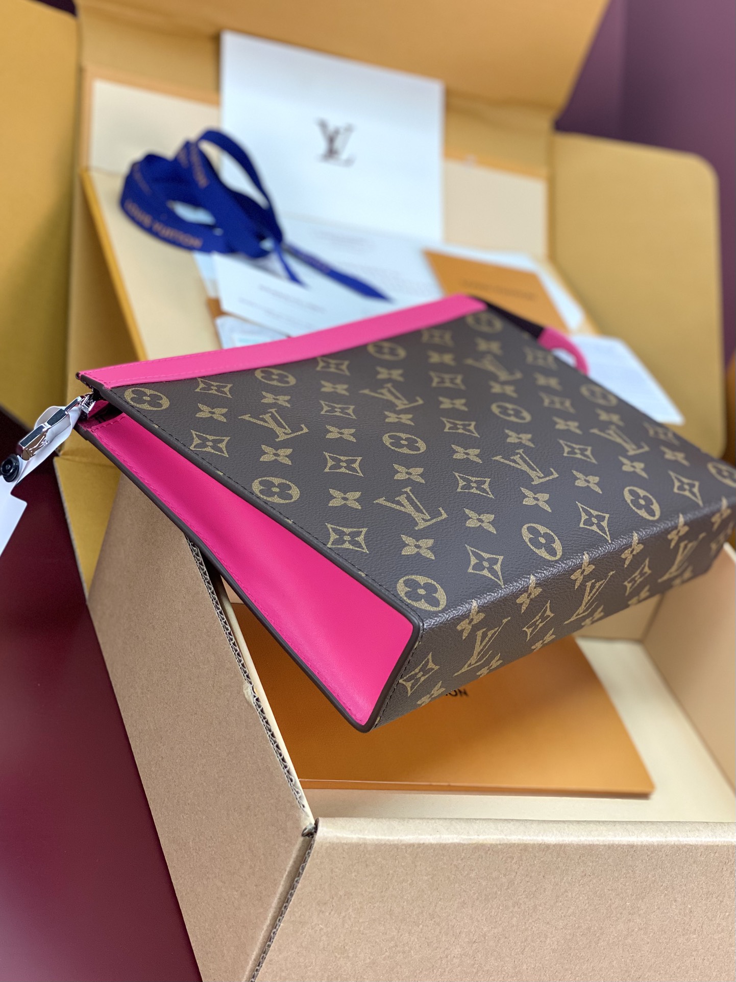 Louis Vuitton M12820 Pochette Voyage MM Monogram Macassar coated canva Pink