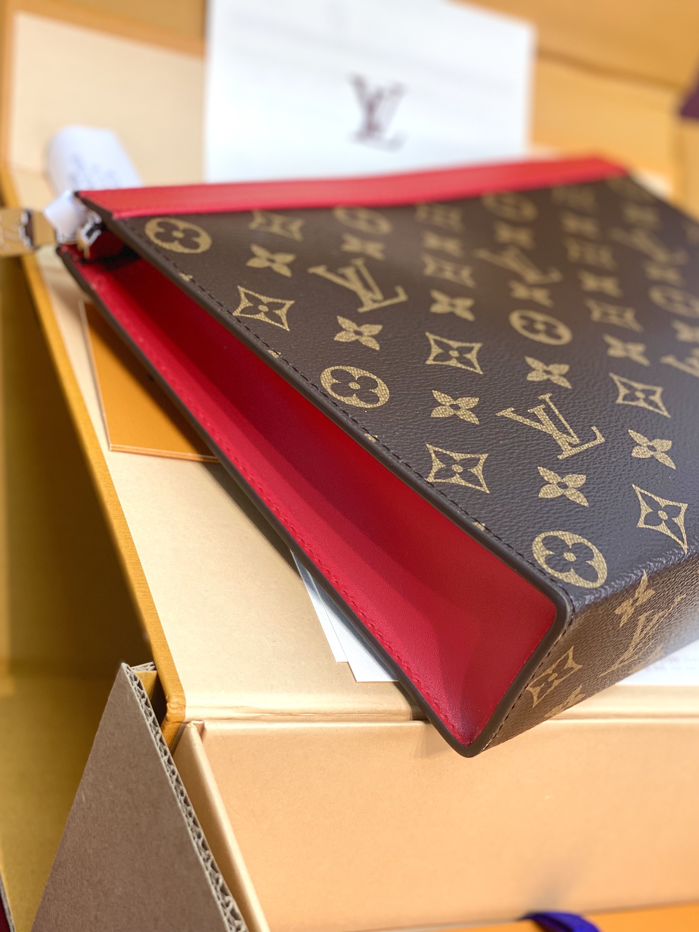 Louis Vuitton M12820 Pochette Voyage MM Monogram Macassar coated canva Red