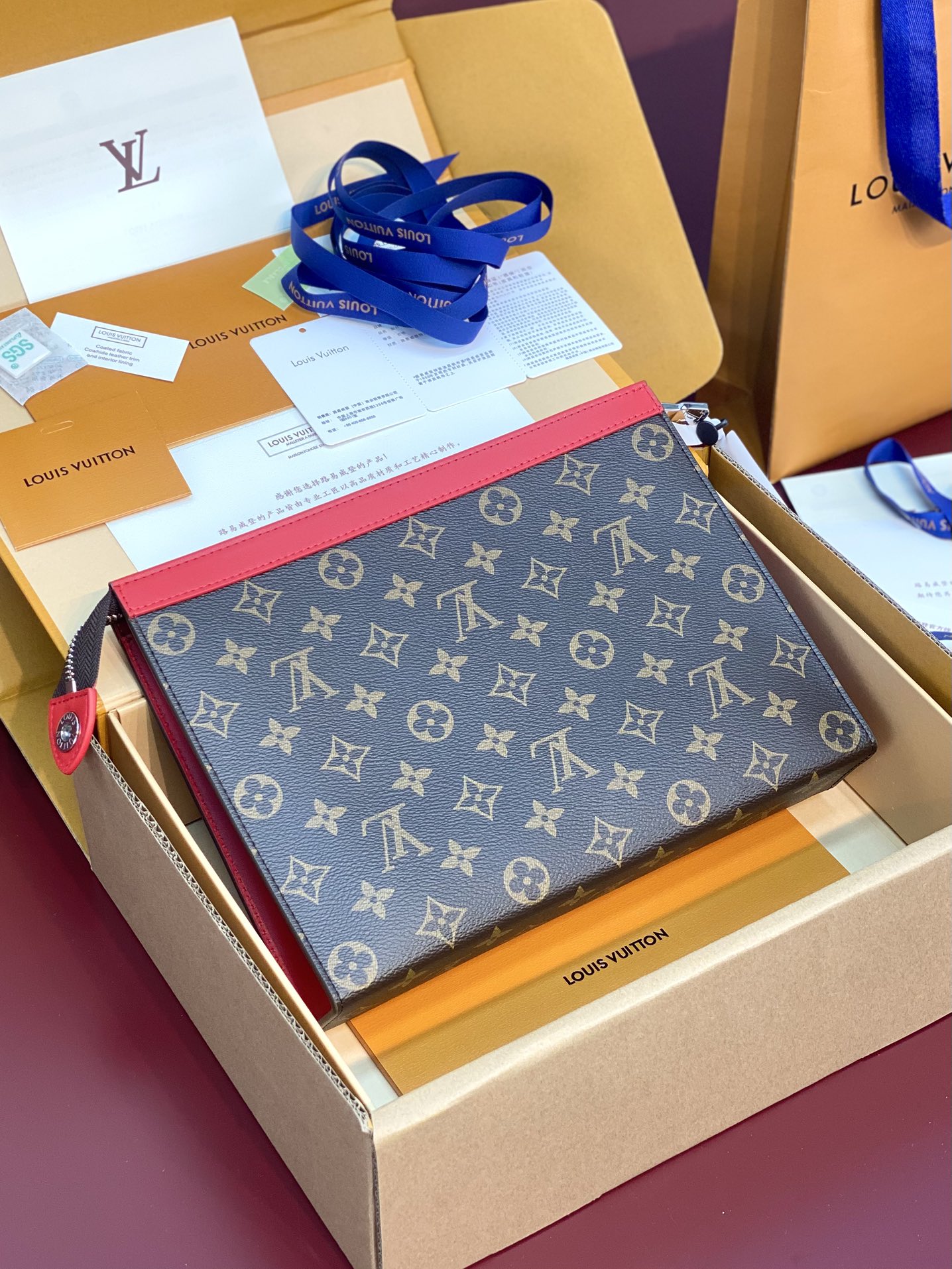 Louis Vuitton M12820 Pochette Voyage MM Monogram Macassar coated canva Red