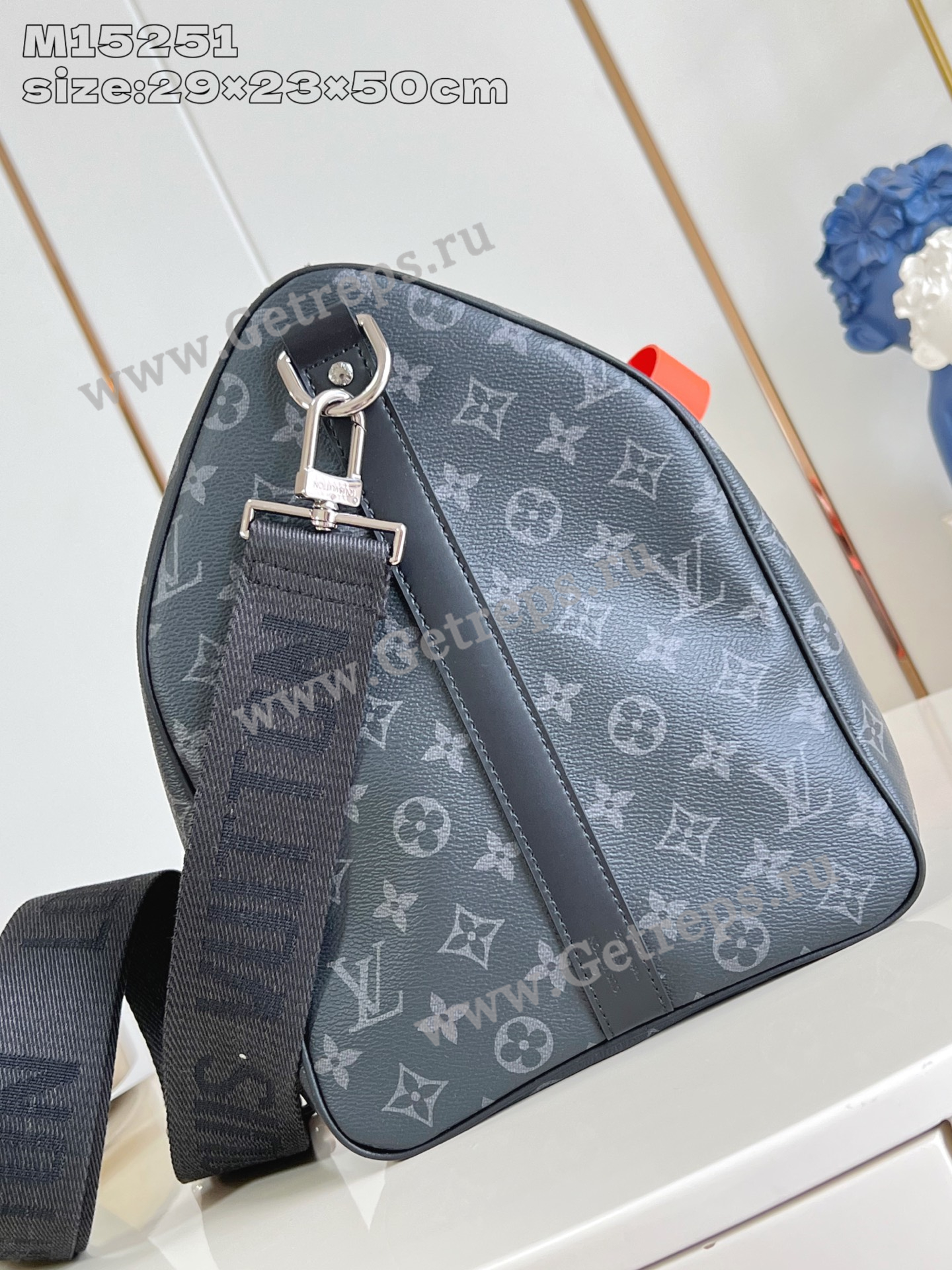 Louis Vuitton M15253 Keepall Bandouliere 50 Black Monogram Eclipse Coated Canvas