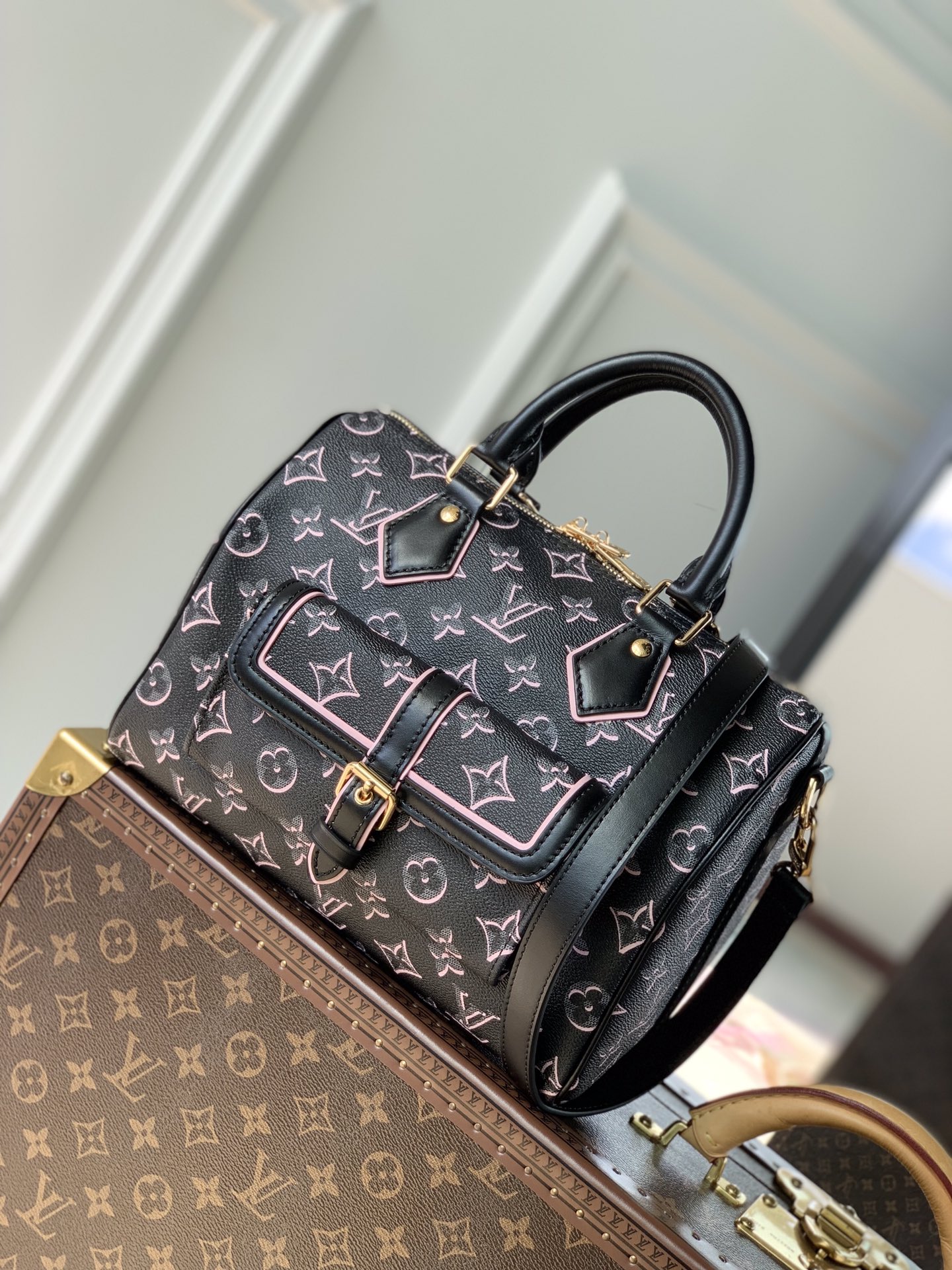 Louis Vuitton M20852 Speedy Bandouliere 25 Bag Black Monogram Coated Canvas