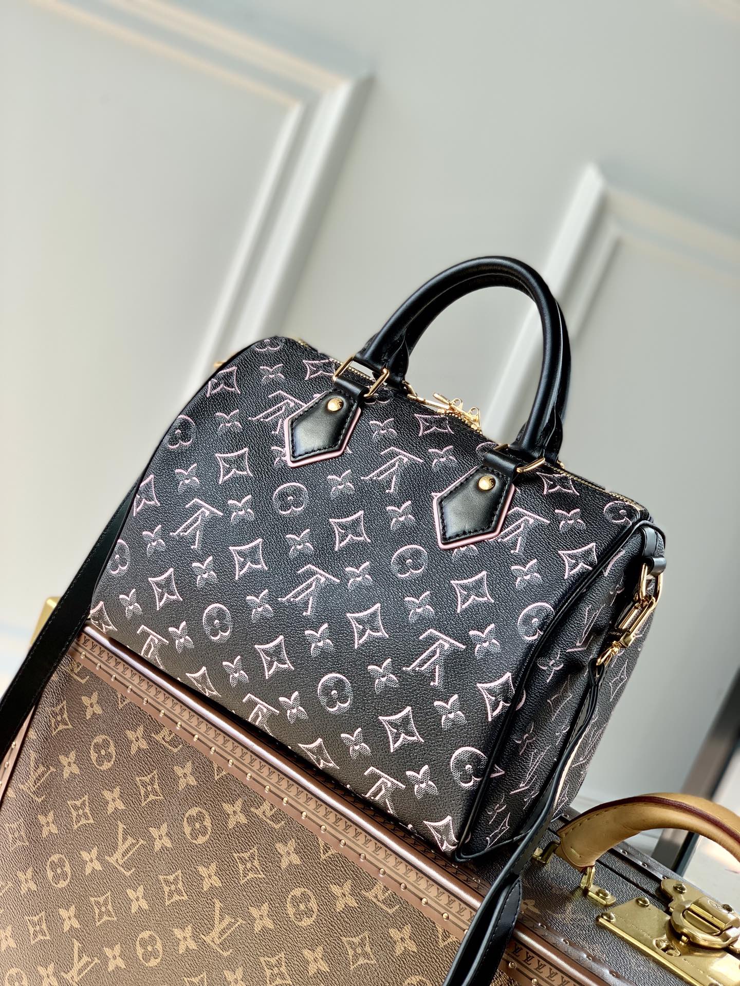 Louis Vuitton M20852 Speedy Bandouliere 25 Bag Black Monogram Coated Canvas