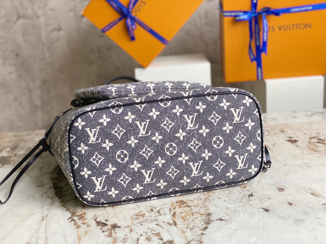 Louis Vuitton M21465 Neverfull MM Bags Denim Textile Jacquard Gray