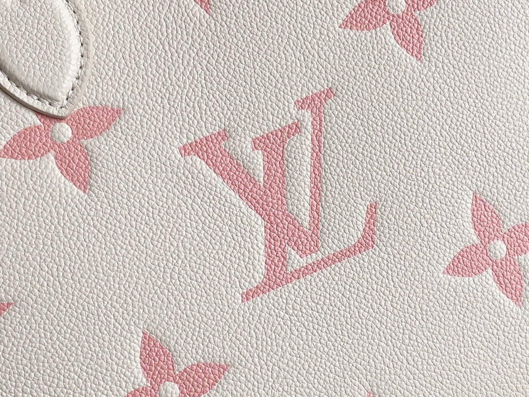 Louis Vuitton M21575 OnTheGo MM Tote Creme and Rose Embossed Supple Grained Cowhide Leather