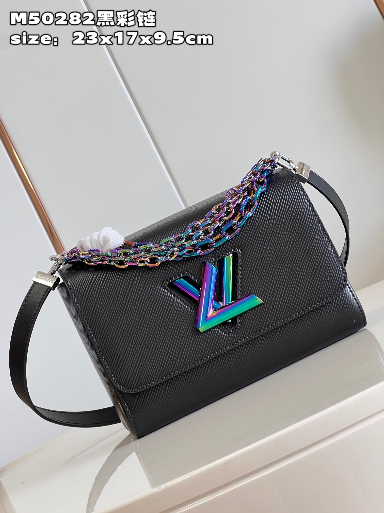 Louis Vuitton M22028 Twist PM Epi Grained Leather with an iridescent Triple Chain Black