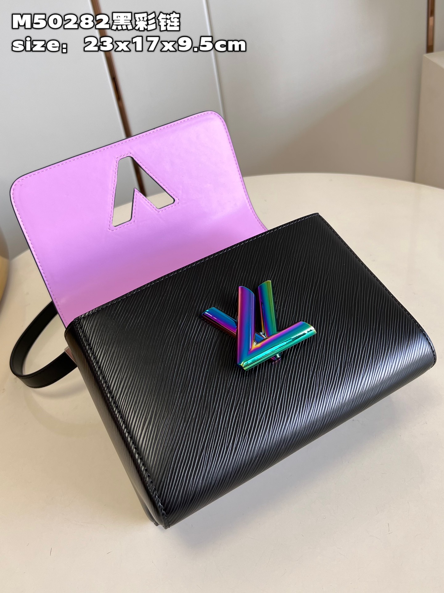 Louis Vuitton M22028 Twist PM Epi Grained Leather with an iridescent Triple Chain Black