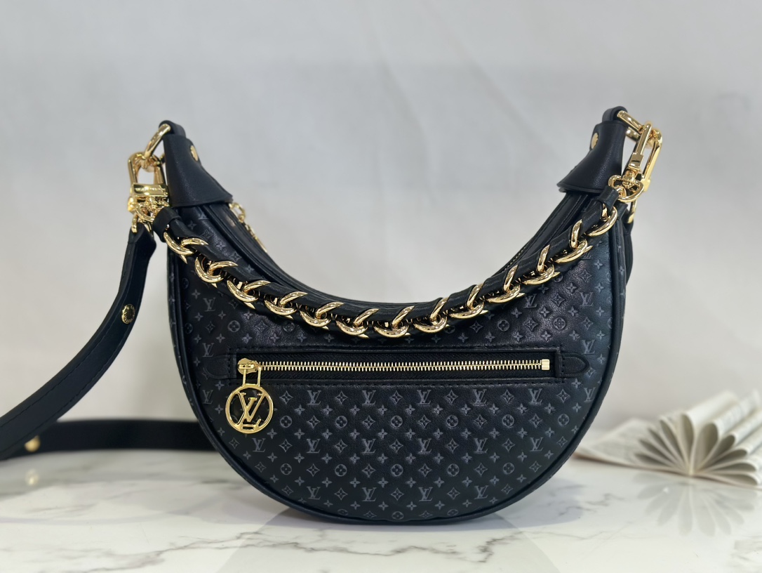 Louis Vuitton M22591 Loop Baguette Handbag Black Calfskin