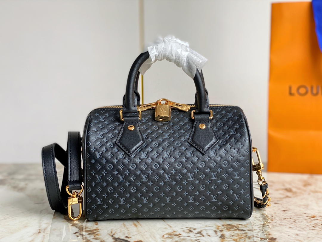 Louis Vuitton M22595 Speedy 20 Handbag Black Calfskin