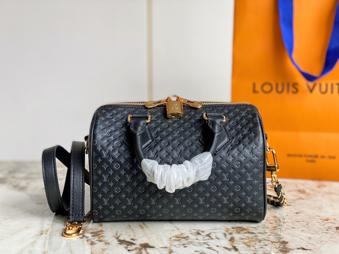 Louis Vuitton M22595 Speedy 20 Handbag Black Calfskin