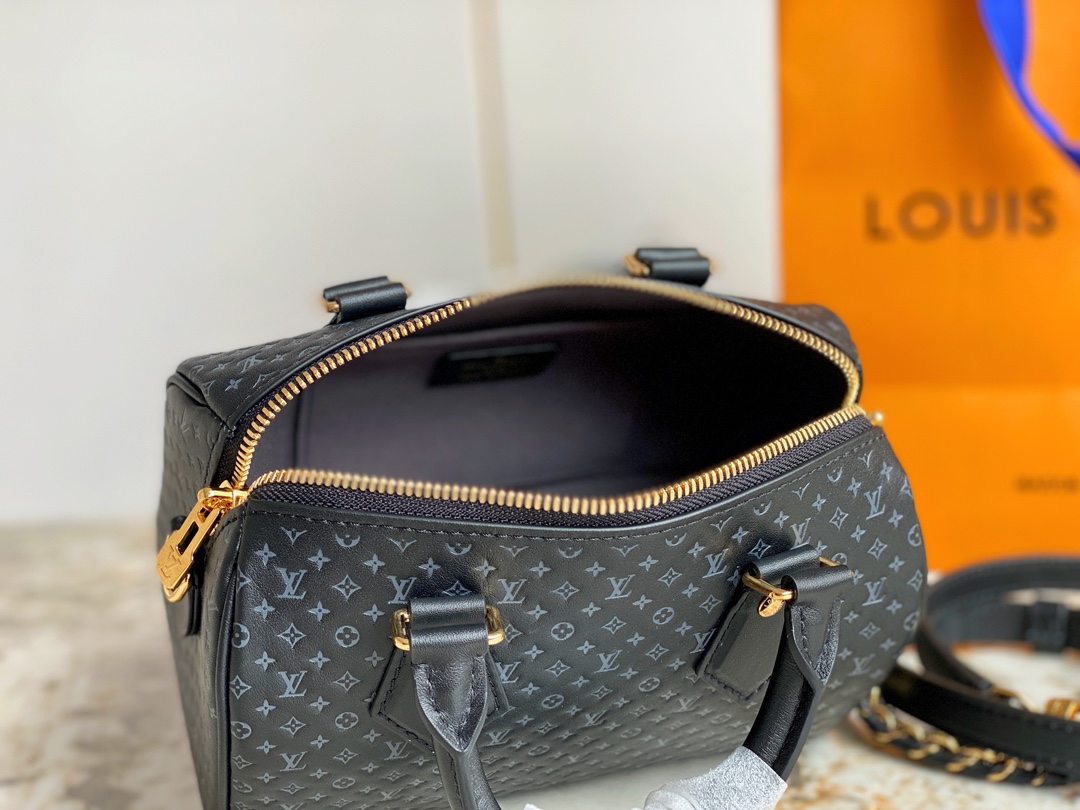 Louis Vuitton M22595 Speedy 20 Handbag Black Calfskin