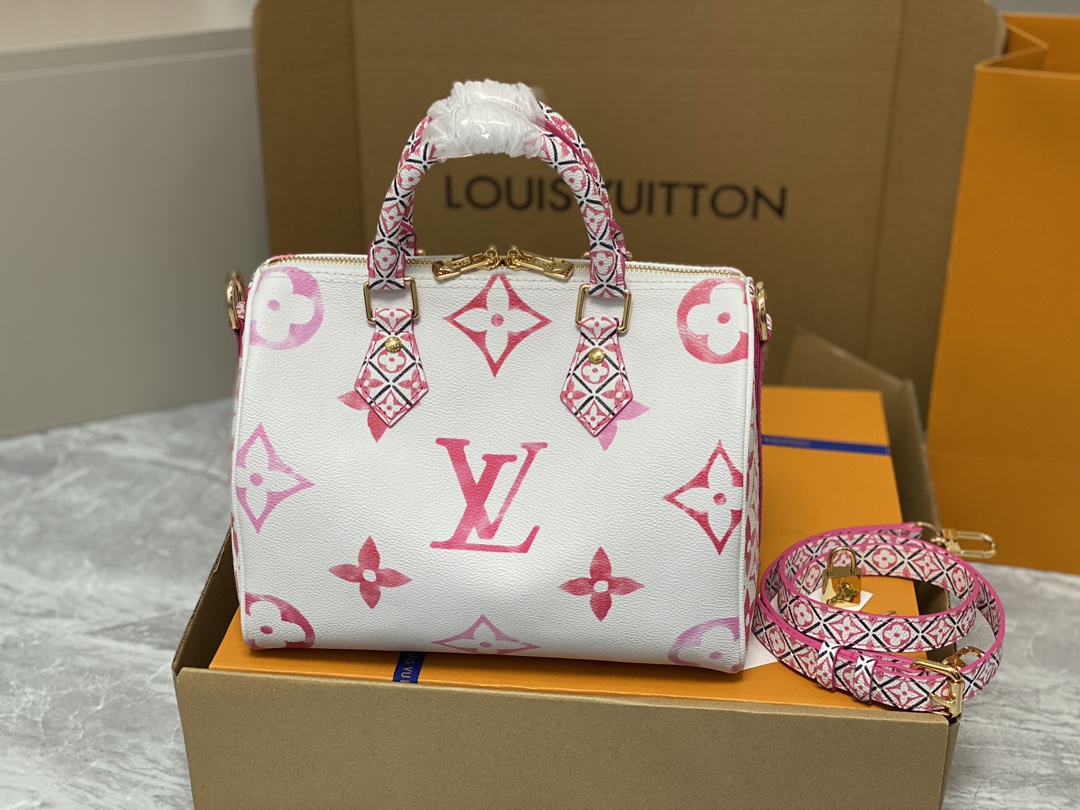 Louis Vuitton M23073 Speedy Bandouliere 25 Monogram Coated Canvas Pink