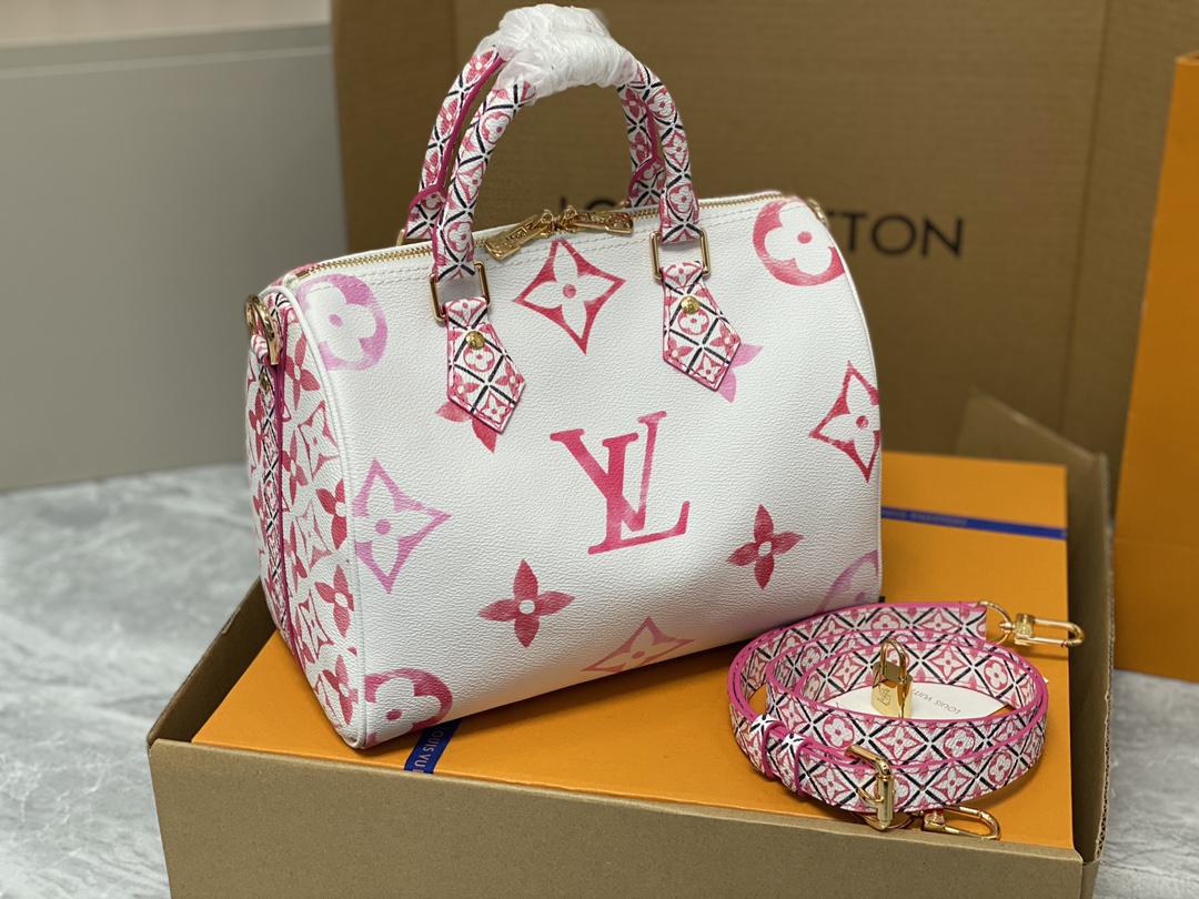 Louis Vuitton M23073 Speedy Bandouliere 25 Monogram Coated Canvas Pink