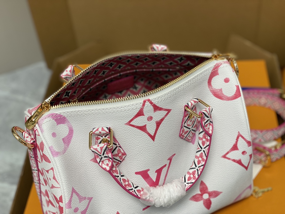 Louis Vuitton M23073 Speedy Bandouliere 25 Monogram Coated Canvas Pink