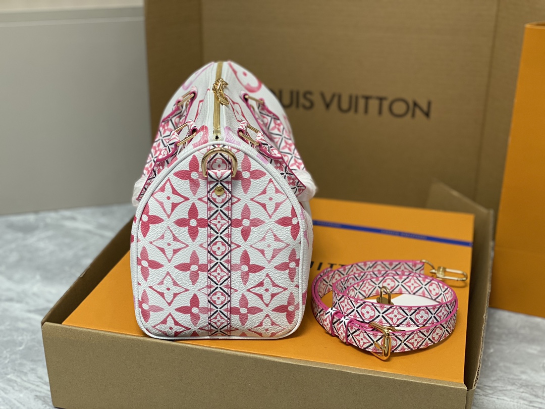 Louis Vuitton M23073 Speedy Bandouliere 25 Monogram Coated Canvas Pink