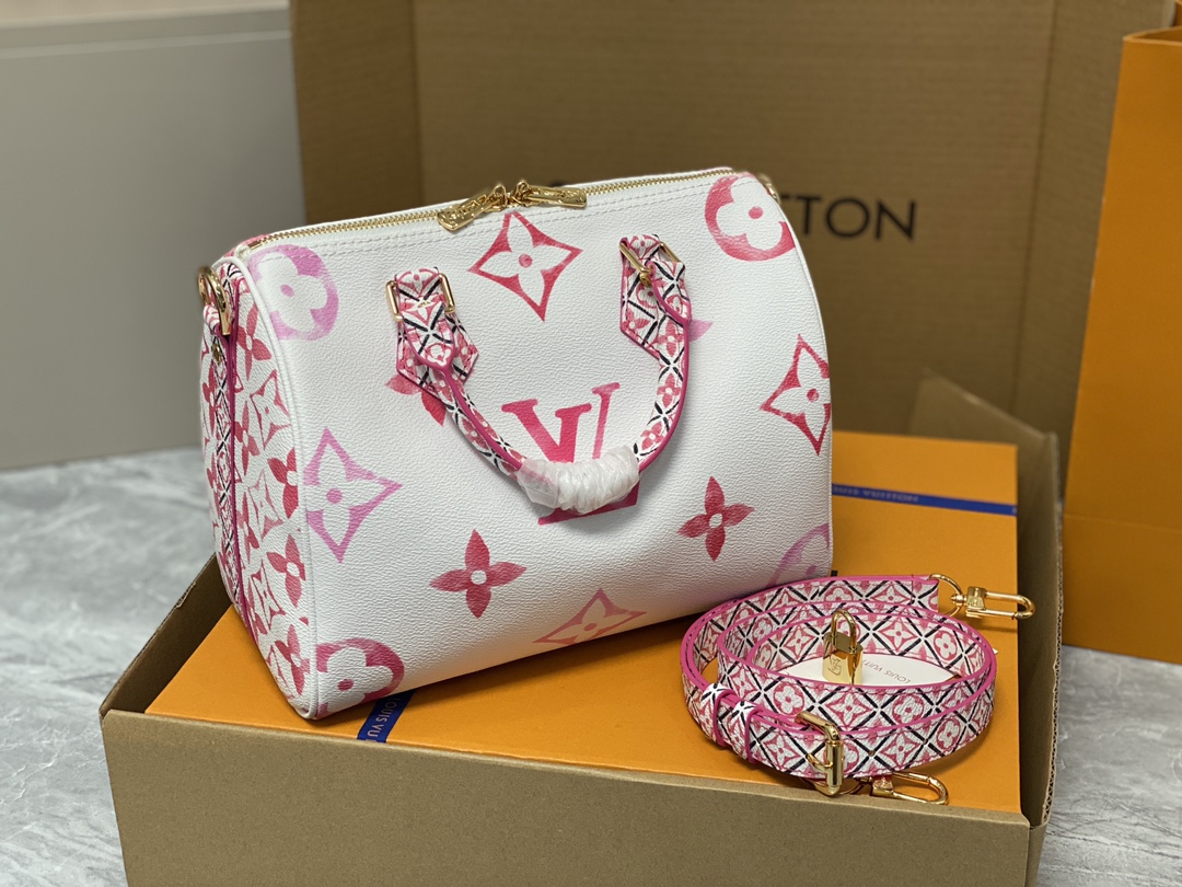 Louis Vuitton M23073 Speedy Bandouliere 25 Monogram Coated Canvas Pink