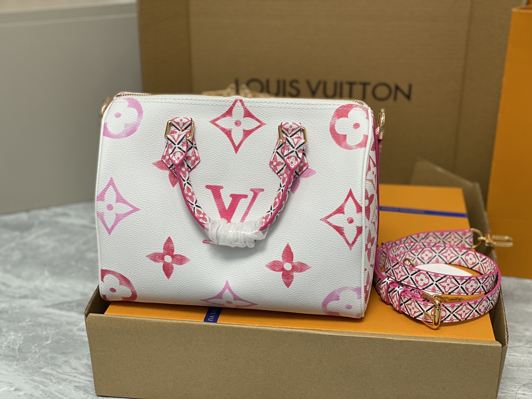 Louis Vuitton M23073 Speedy Bandouliere 25 Monogram Coated Canvas Pink