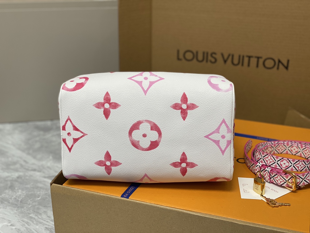 Louis Vuitton M23073 Speedy Bandouliere 25 Monogram Coated Canvas Pink