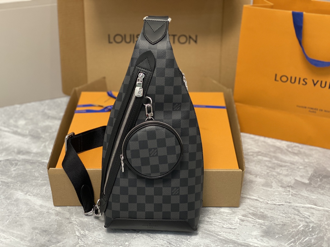 Louis Vuitton M30936 Duo Slingbag Black Monogram coated canvas and Taiga Cowhide Leather