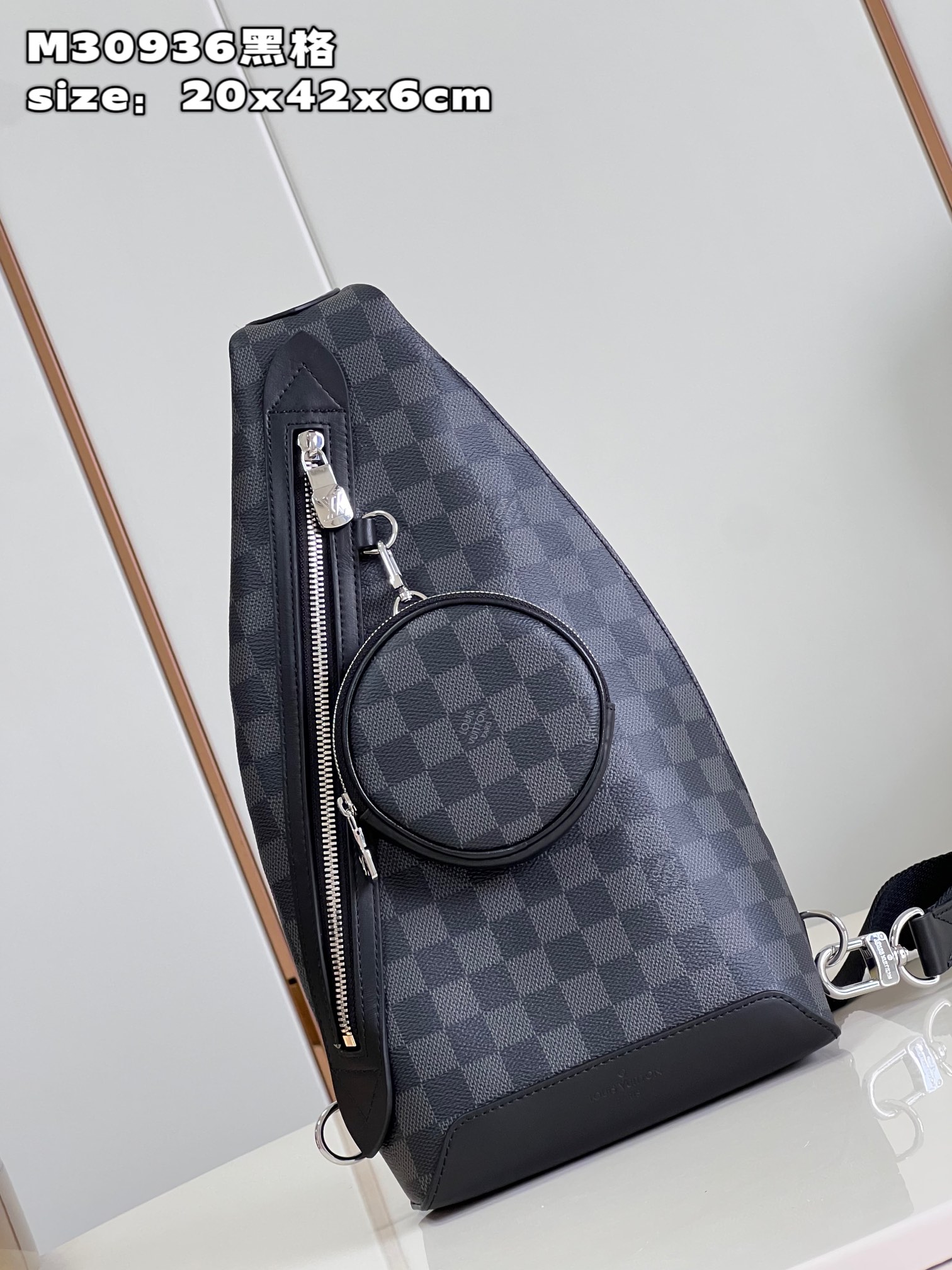 Louis Vuitton M30936 Duo Slingbag Black Monogram coated canvas and Taiga Cowhide Leather