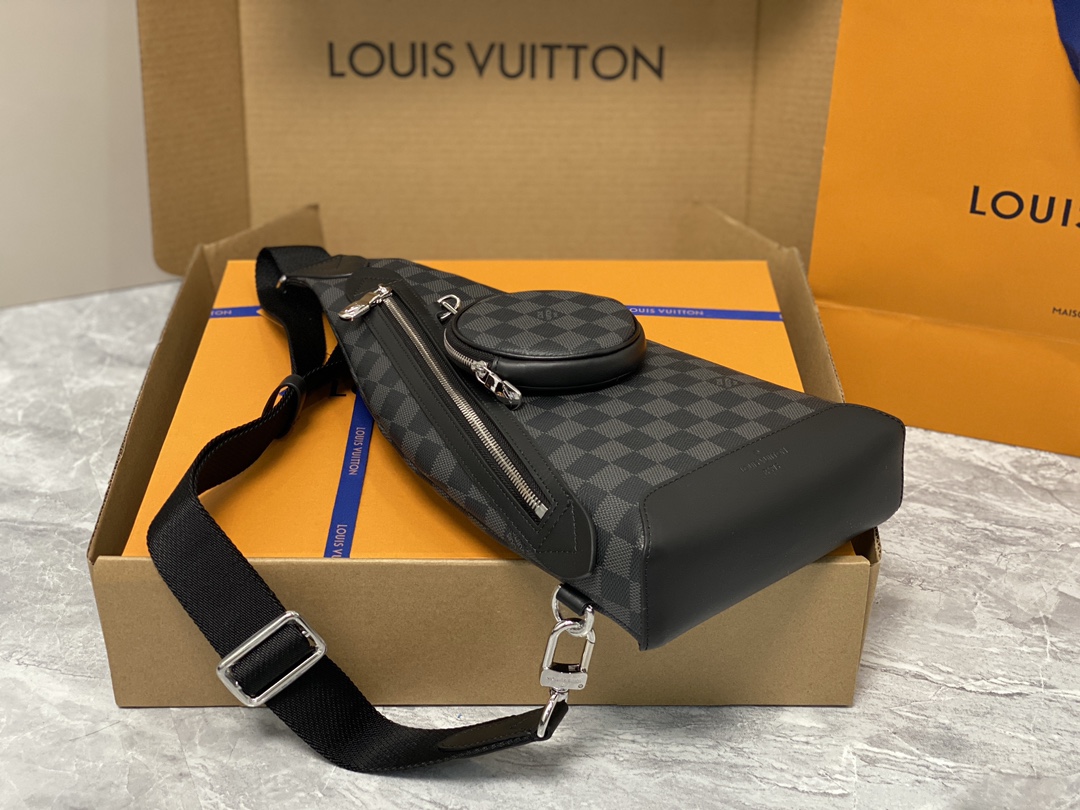 Louis Vuitton M30936 Duo Slingbag Black Monogram coated canvas and Taiga Cowhide Leather