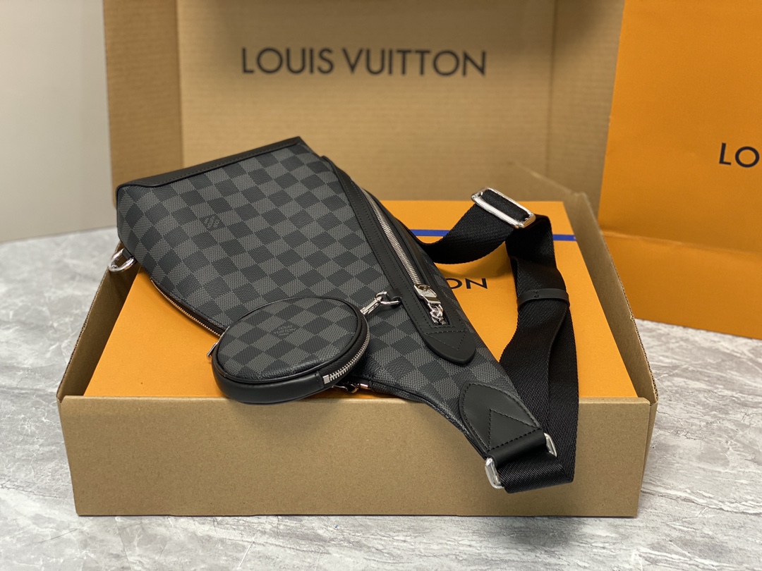 Louis Vuitton M30936 Duo Slingbag Black Monogram coated canvas and Taiga Cowhide Leather