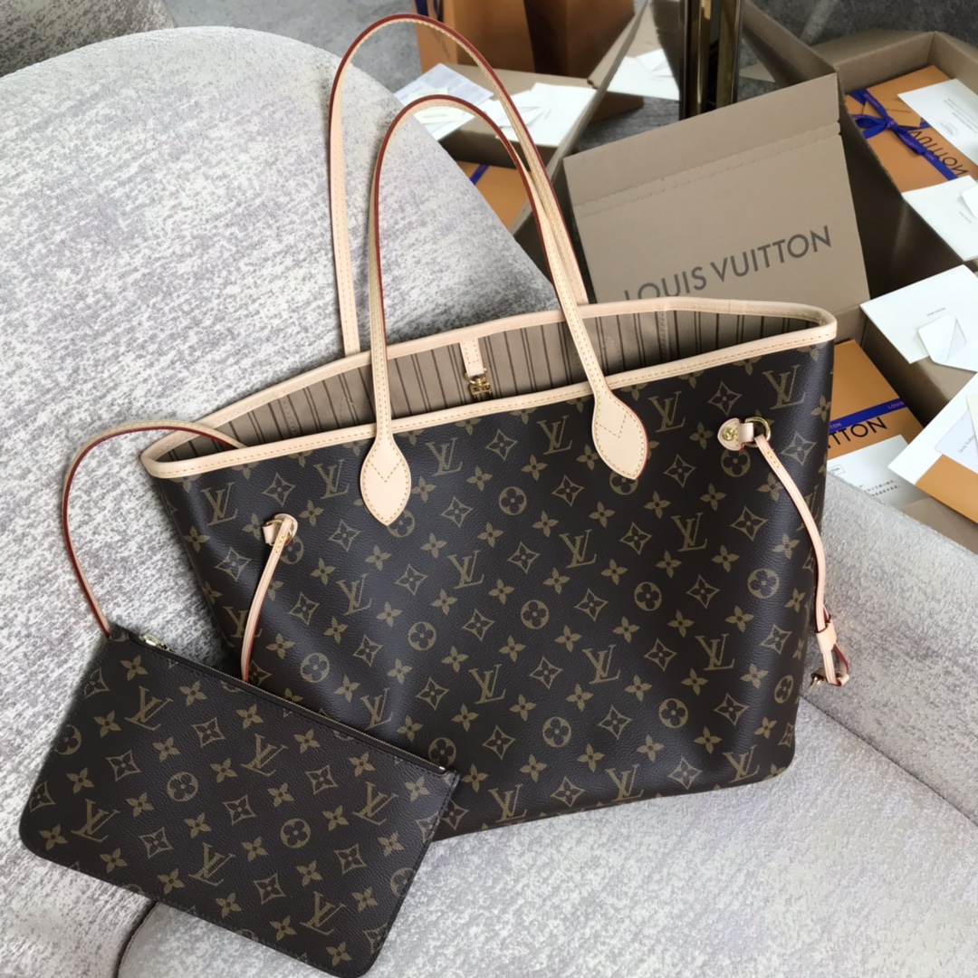 Louis Vuitton M40995 Neverfull MM Monogram Coated Canvas Beige