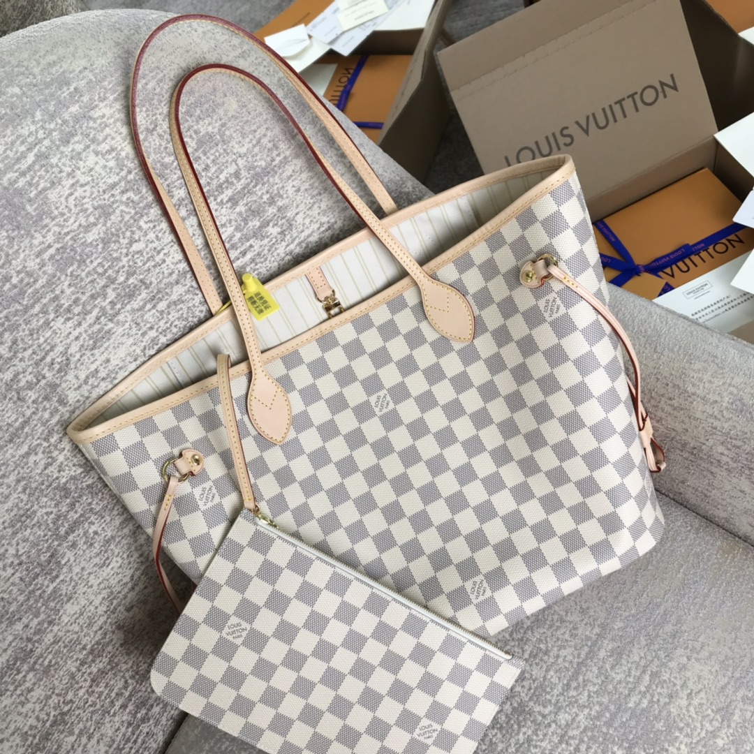 Louis Vuitton M41178 Neverfull MM Damier Azur Coated Canvas Beige