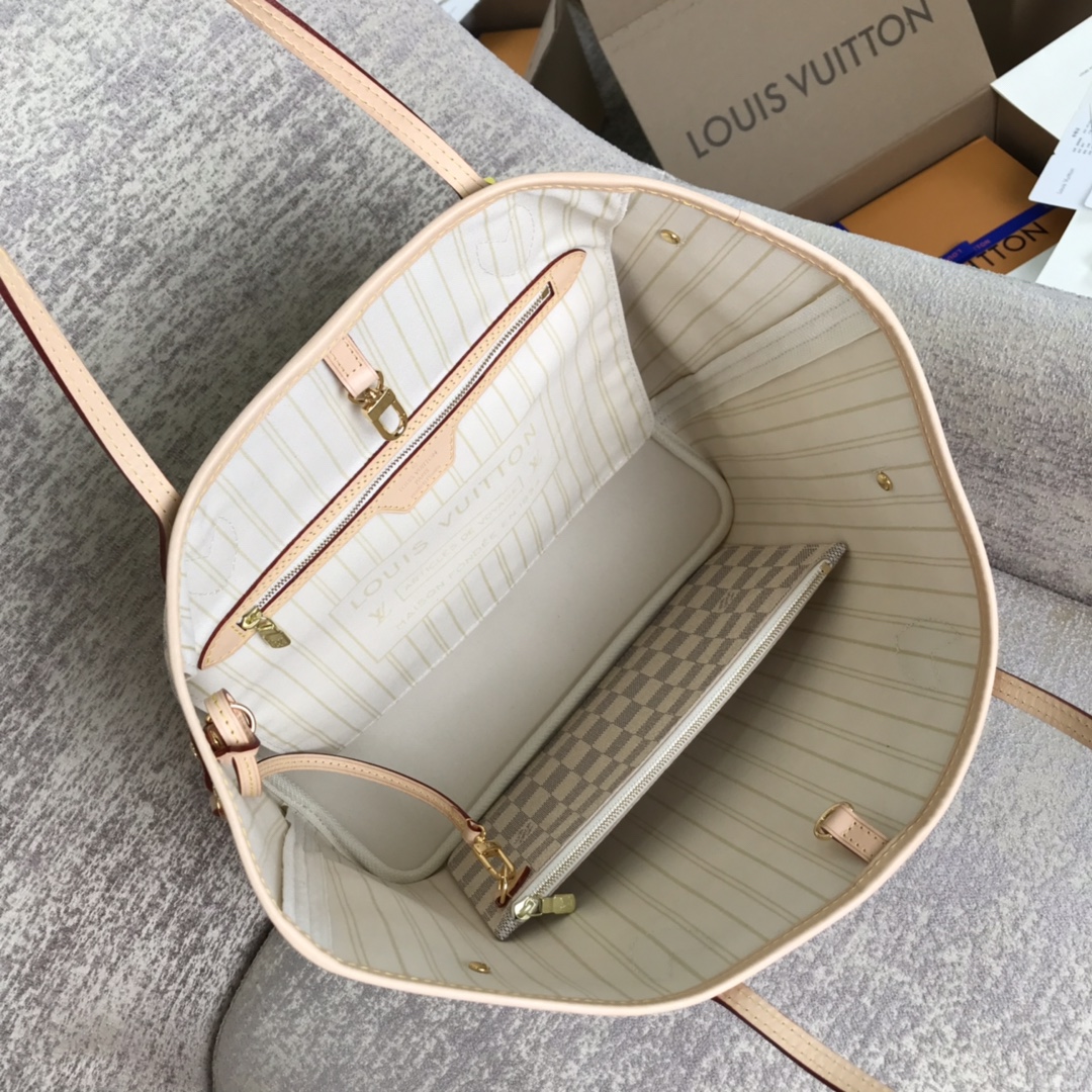 Louis Vuitton M41178 Neverfull MM Damier Azur Coated Canvas Beige