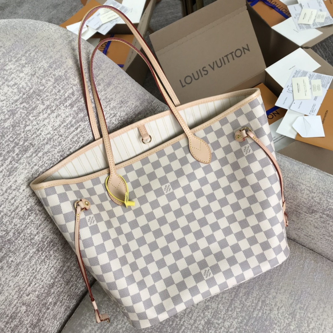 Louis Vuitton M41178 Neverfull MM Damier Azur Coated Canvas Beige