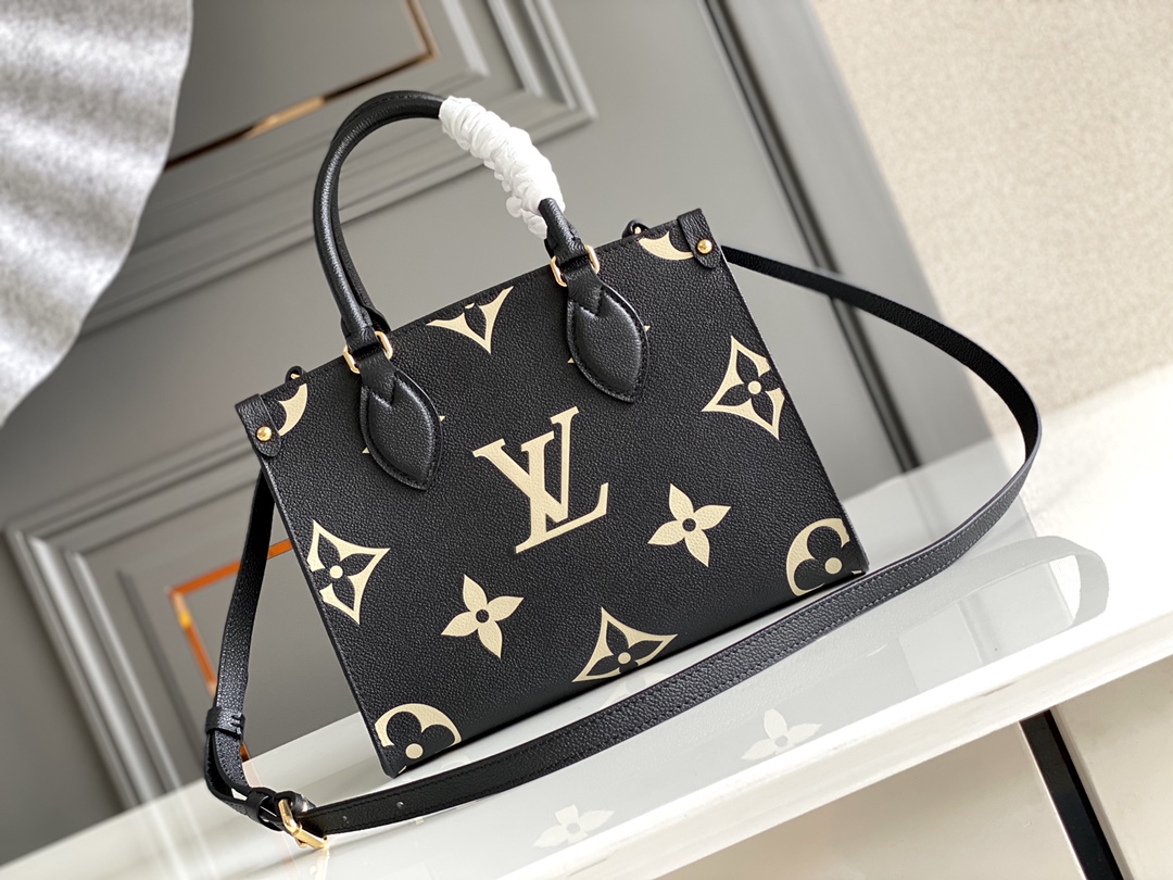 Louis Vuitton M45659 PM Embossed Grained Cowhide Leather Black Beige