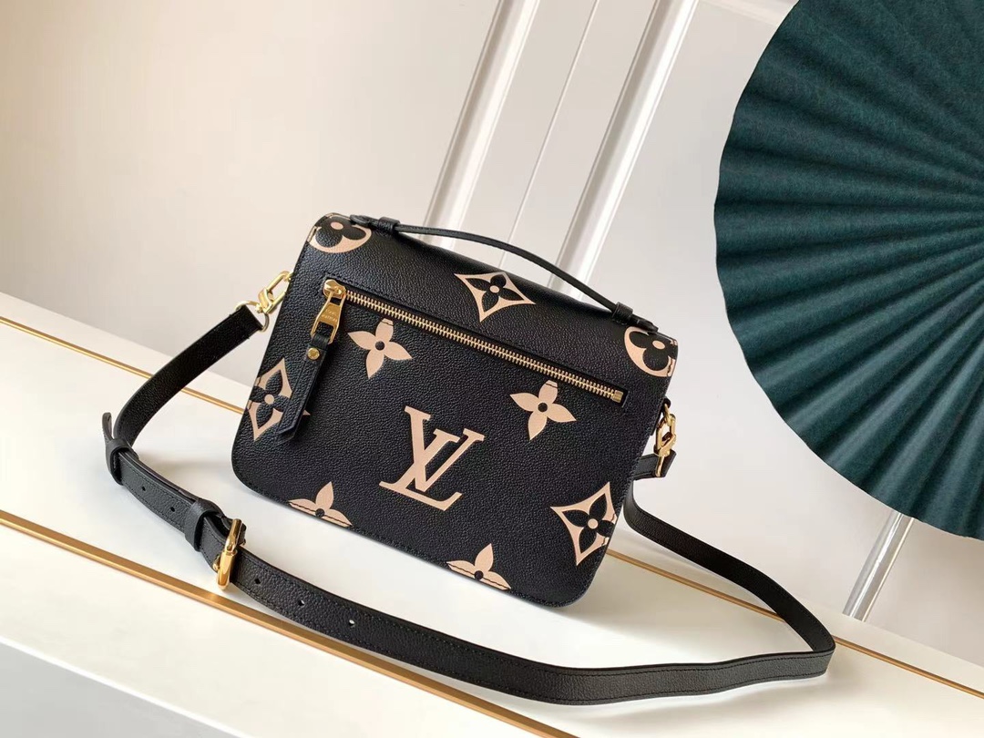 Louis Vuitton M45773 Pochette Metis Embossed Grained cowhide Leather Black and Beige