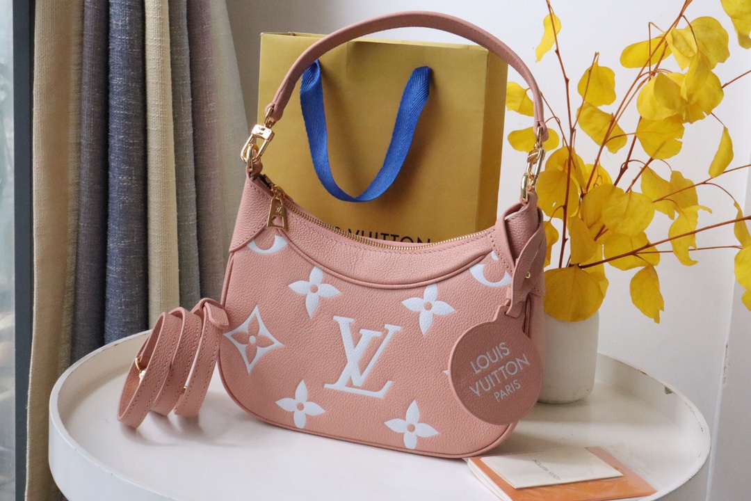 Louis Vuitton M46311 Bagatelle Mini Hobo Handbag Embossed Supple Grained Cowhide Leather Rose